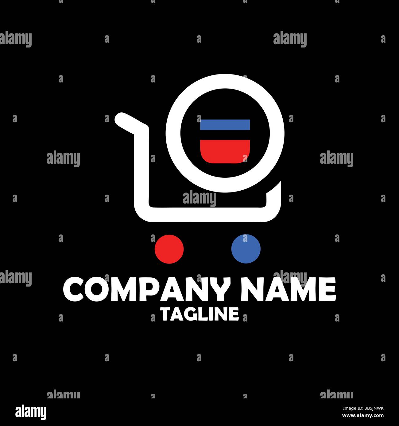 Modern Shopping Cart logo Design E commerce Brand Identity Online Retail icône minimaliste Vector Graphics Rouge Bleu Blanc Illustration de Vecteur