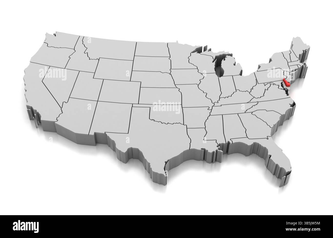Carte de l'état du Delaware, USA, isolé sur blanc. Banque D'Images