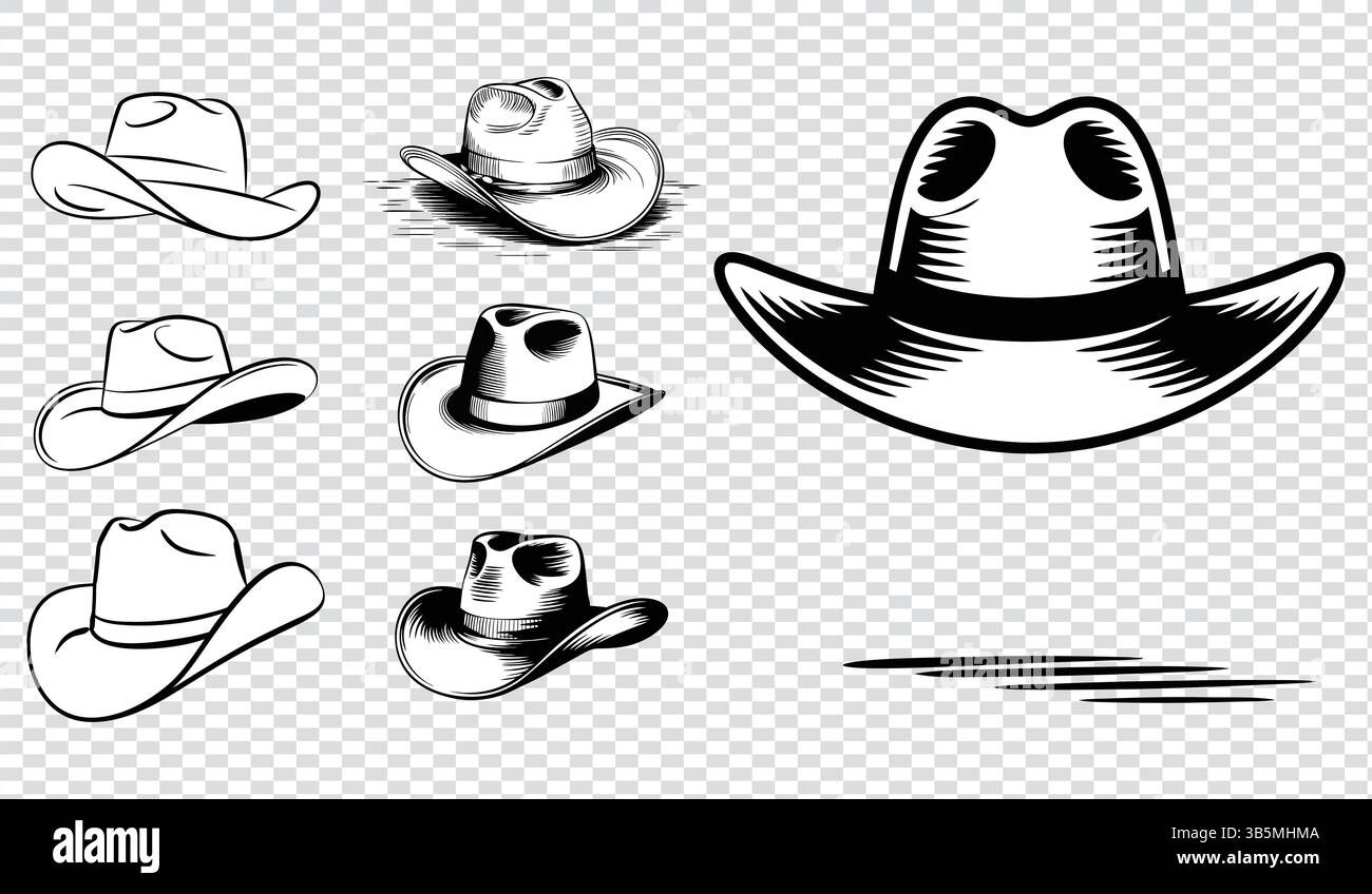 Ensemble d'illustrations de chapeau de cowboy vintage Illustration de Vecteur