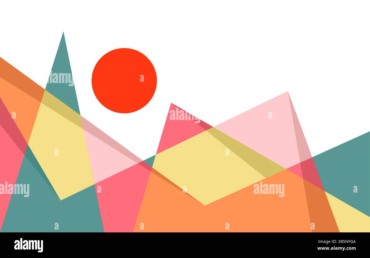 Vecteur de fond géométrique simple de montagne et de soleil abstrait avec un design coloré Illustration de Vecteur