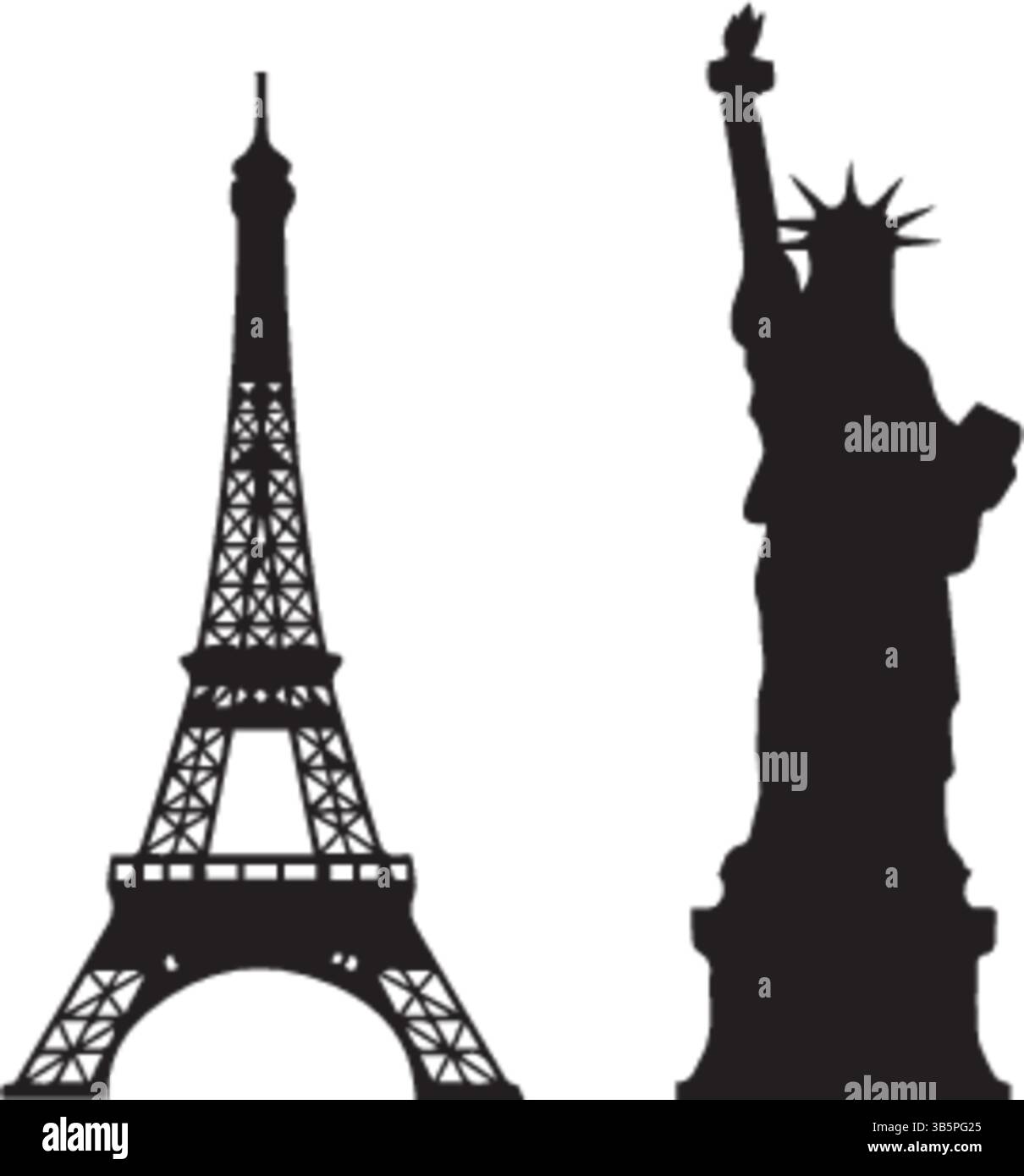 Global Landmark silhouettes : Tour Eiffel et Statue de la liberté - illustration vectorielle Illustration de Vecteur