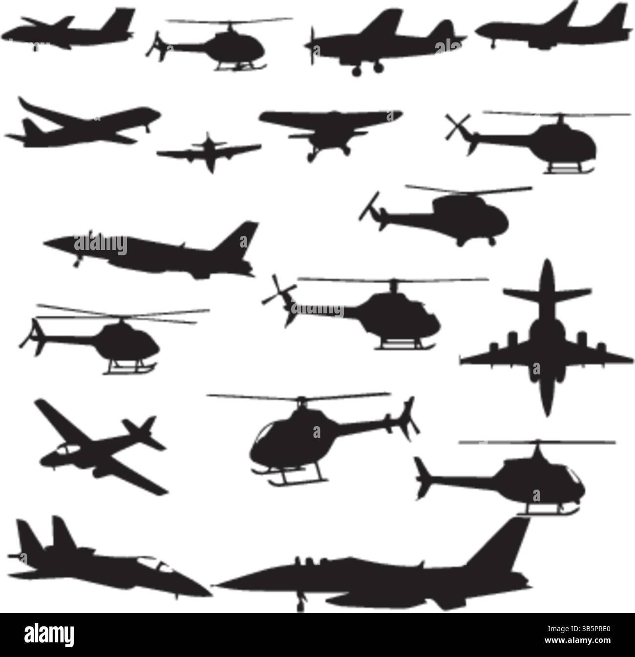 Silhouettes de véhicules aériens : avions, hélicoptères et montgolfières - illustration vectorielle Illustration de Vecteur