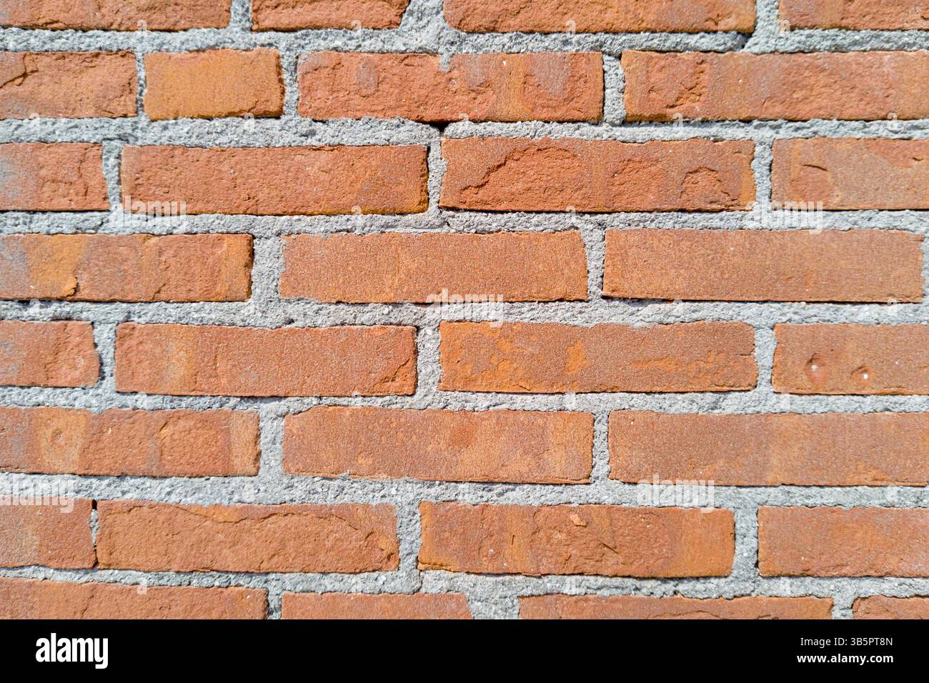 Mur de briques rouges uniformément posé avec mortier gris Banque D'Images