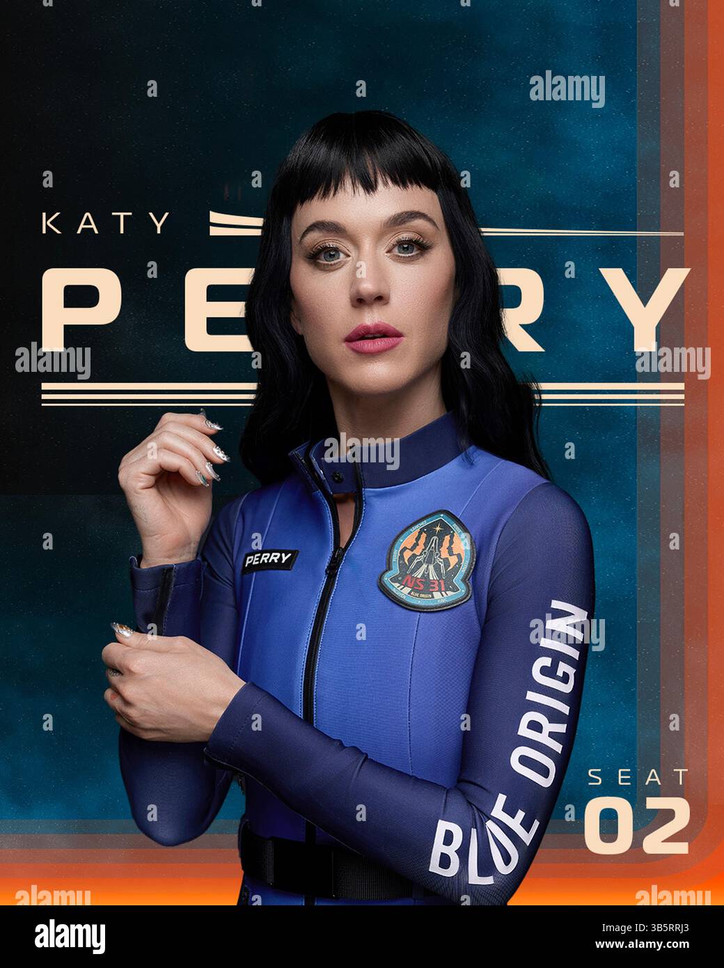 Texas, États-Unis. 14 avril 2025. Carte de portrait DE KATY PERRY. Système de lancement suborbital et mission d'atterrissage. Ce vol suborbital, le 31e du programme New Shepard et le 11e équipage, prolongera l’initiative de Blue Origin pour démocratiser l’accès à l’espace, ayant déjà transporté 52 personnes au-delà de la ligne Karman. (Crédit image : © Blue Origin/ZUMA Press Wire) USAGE ÉDITORIAL SEULEMENT ! Non destiné à UN USAGE commercial ! Banque D'Images