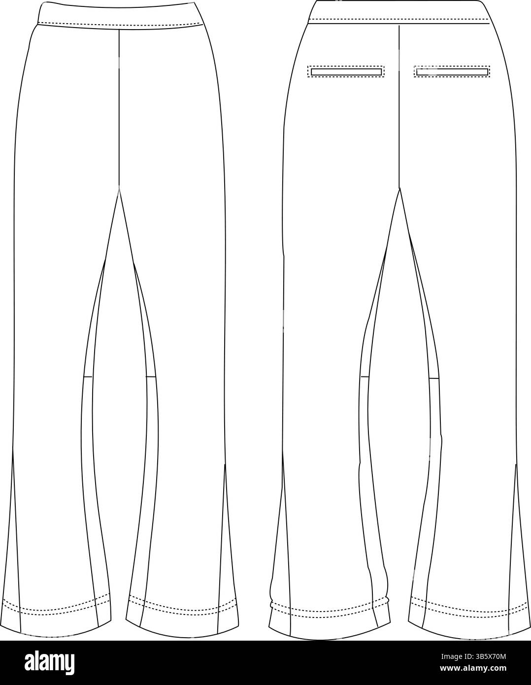 Pantalon classique illustration de mode technique | modèle de vêtement plat CAD | vues avant et arrière Illustration de Vecteur