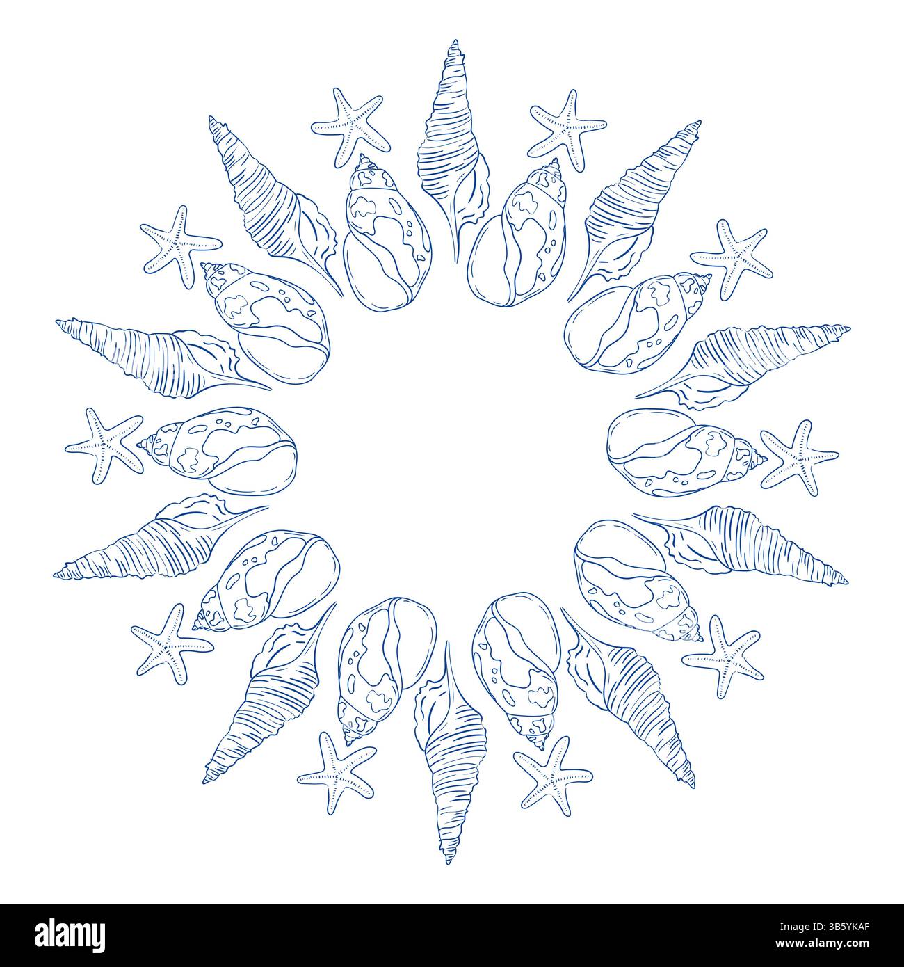 Design circulaire décoratif avec coquillages et noix dans un style minimaliste Illustration de Vecteur