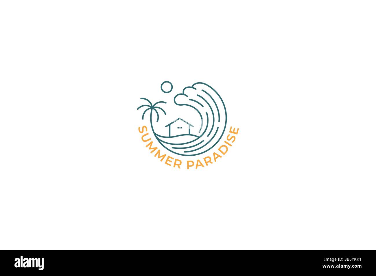 Holiday Summer Paradise Tropical Palm Tree Wave Beach Cottage logo badge Illustration de Vecteur