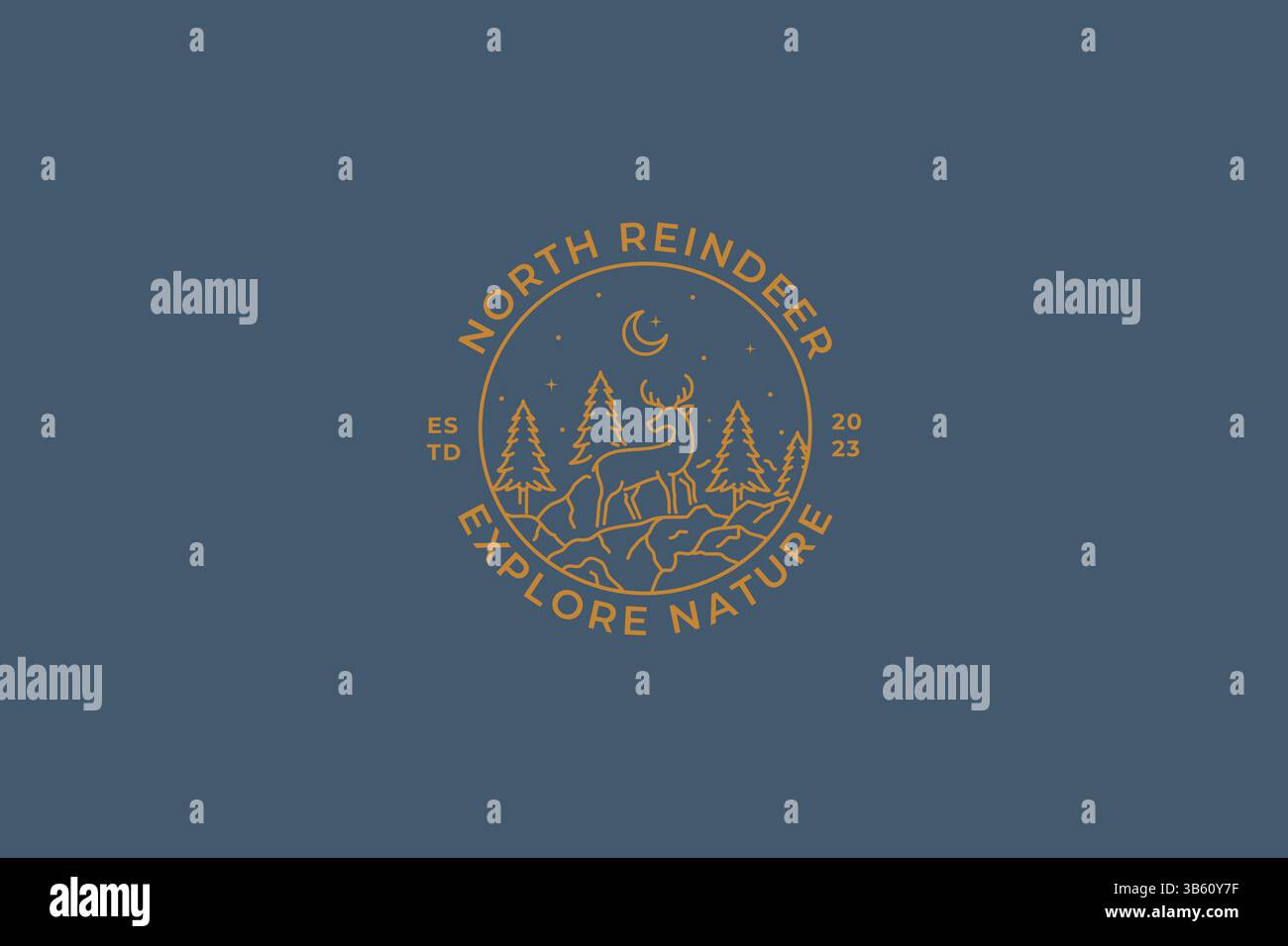 Deer logo badge nature Night in Forest concept Illustration de Vecteur