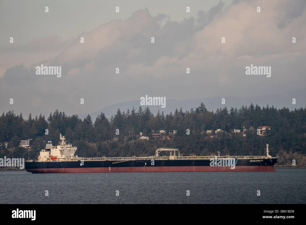 7 mars 2022, Anacortes, Washington, États-Unis : un pétrolier attend près de la raffinerie Marathon Anacortes à Anacortes, Washington, le 7 mars 2022. Les prix du pétrole continuent de fluctuer alors que l'invasion russe de l'Ukraine se poursuit. (Crédit image : © David Ryder/ZUMA Press Wire) Banque D'Images
