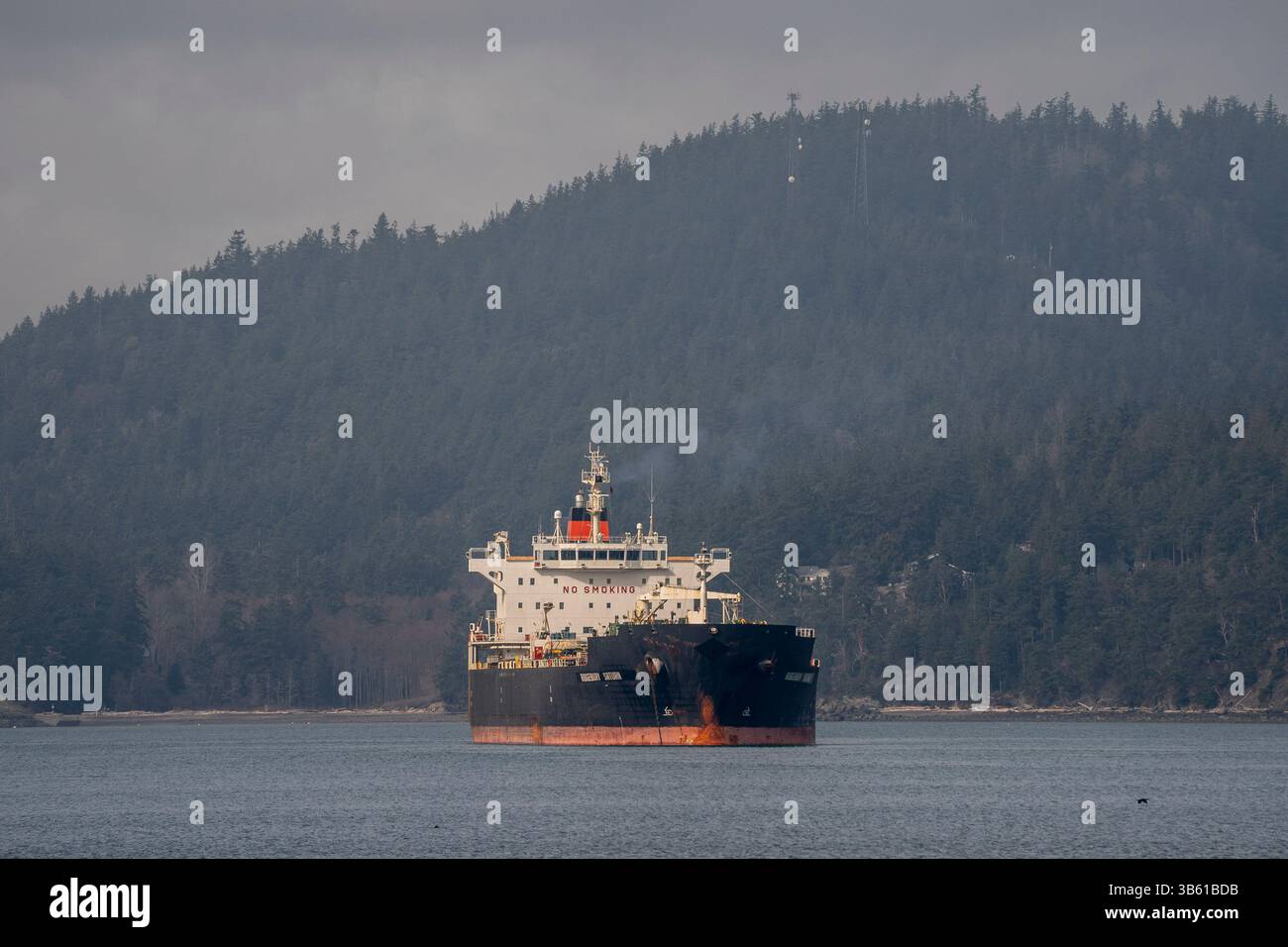 7 mars 2022, Anacortes, Washington, États-Unis : un pétrolier attend près de la raffinerie Marathon Anacortes à Anacortes, Washington, le 7 mars 2022. Les prix du pétrole continuent de fluctuer alors que l'invasion russe de l'Ukraine se poursuit. (Crédit image : © David Ryder/ZUMA Press Wire) Banque D'Images
