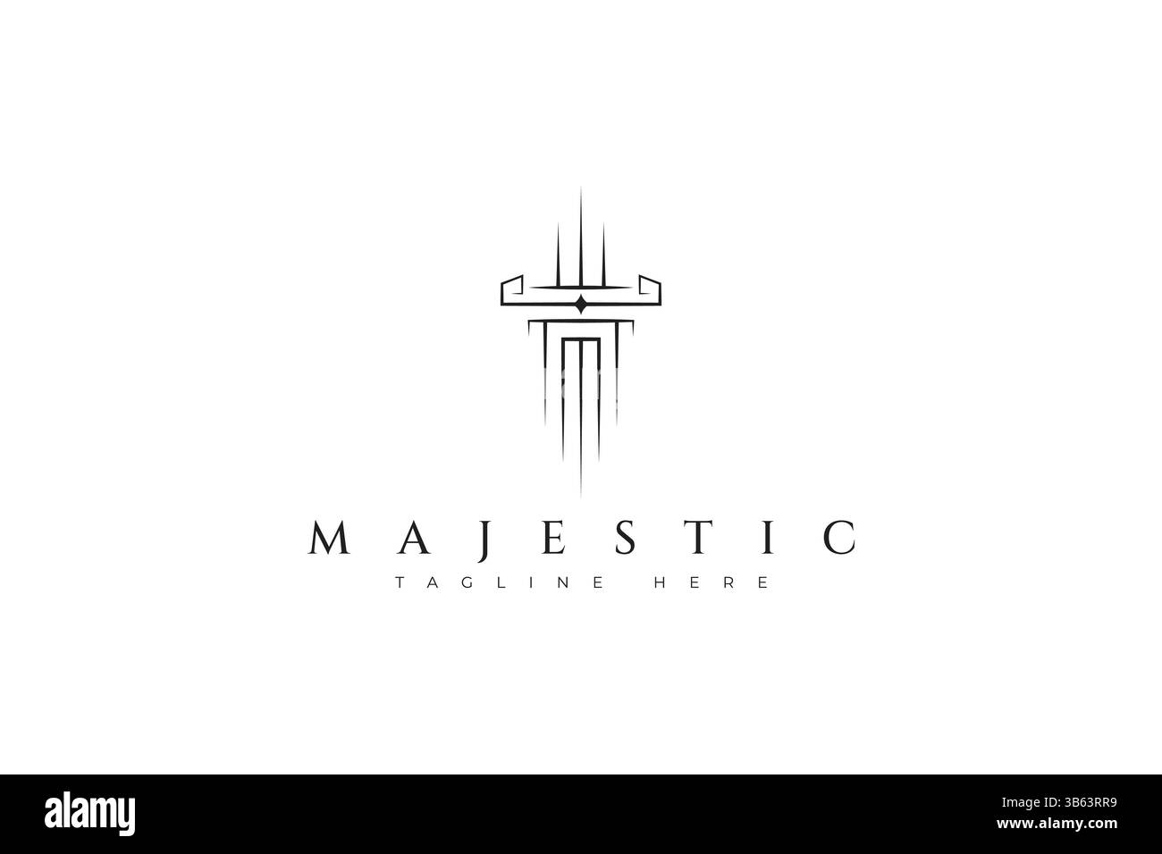 Lettre M épée Majestic logo Imperial Knight Sacred Geometry Line Art Sign symbole Illustration de Vecteur