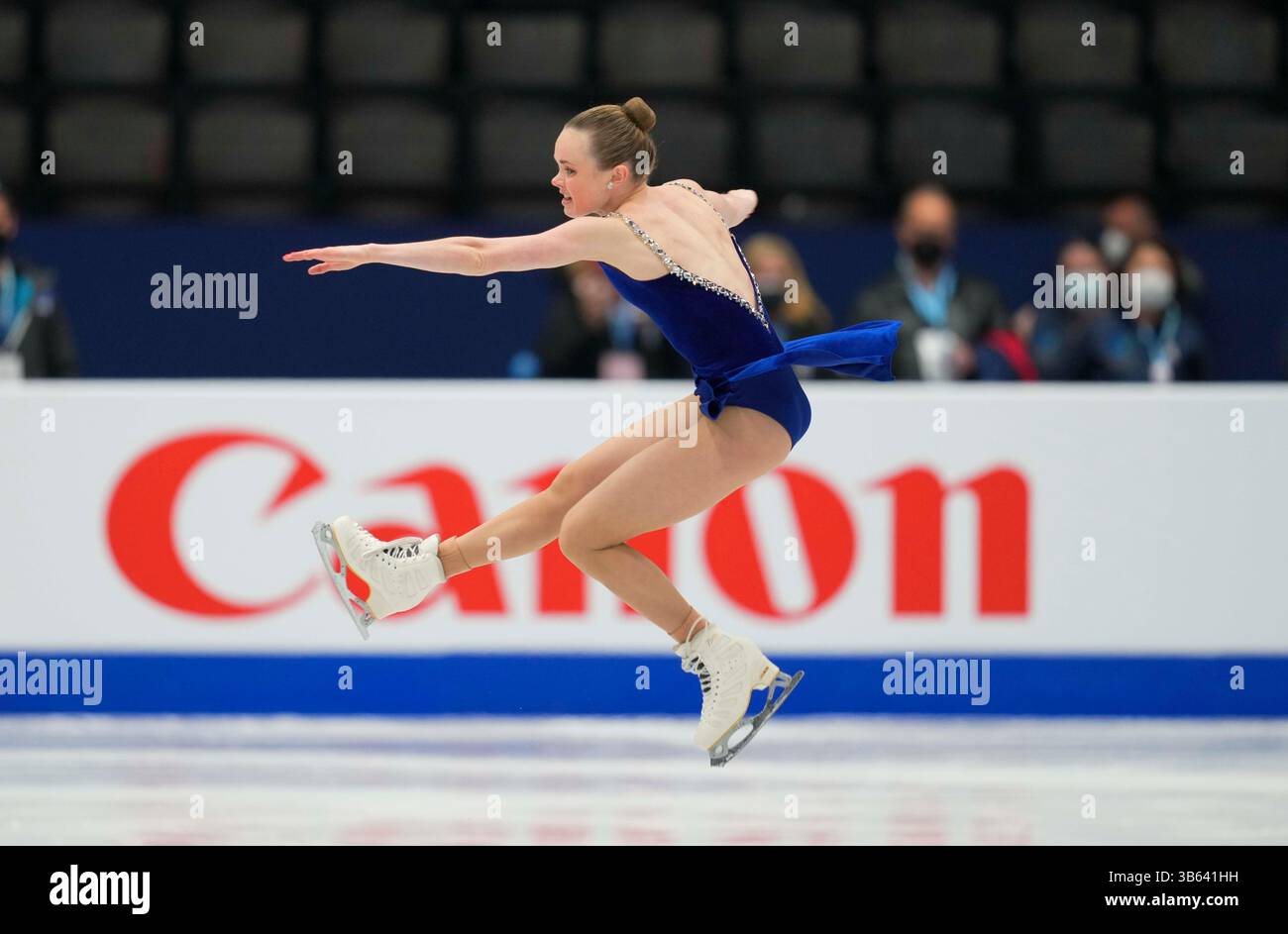 23 mars 2022 : Mariah Bell des États-Unis d'Amérique pendant le programme court féminin, Championnat du monde de patinage artistique au Sud de France Arena, Montpellier, France. (Crédit image : © Kim Price/CSM via ZUMA Press Wire) Banque D'Images
