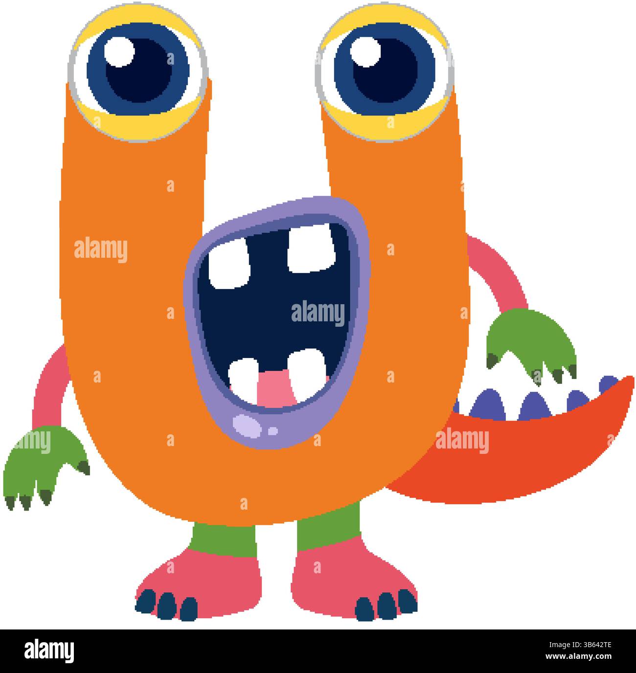Illustration vectorielle ludique d'un monstre en forme de U, avec des couleurs vibrantes et des éléments de conception fantaisistes Illustration de Vecteur
