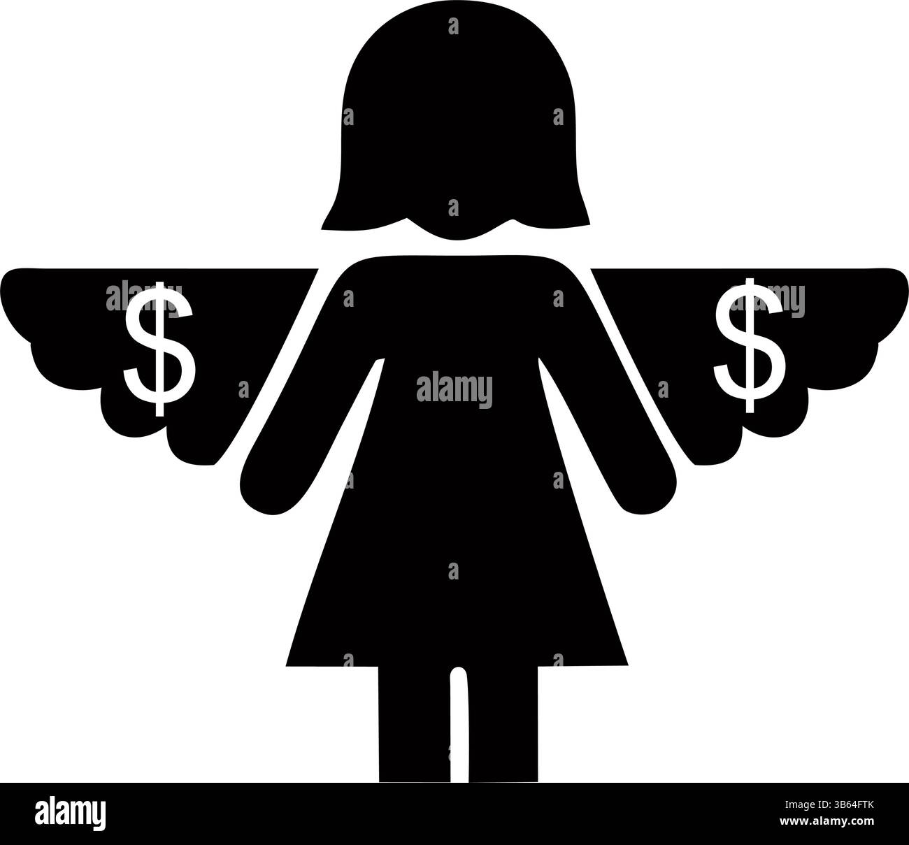 Un graphique stylisé d'une femme avec des ailes de signe dollar Illustration de Vecteur