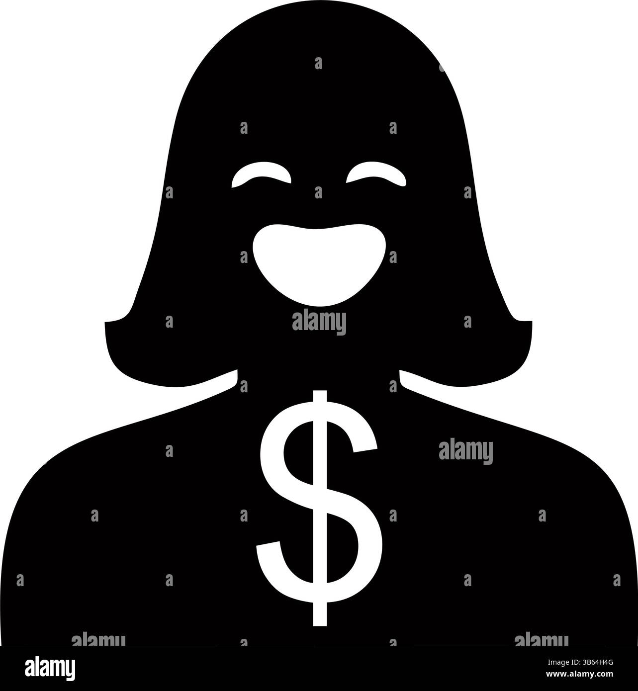 Une silhouette de femme avec une expression joyeuse, un signe du dollar centré sur sa poitrine Illustration de Vecteur