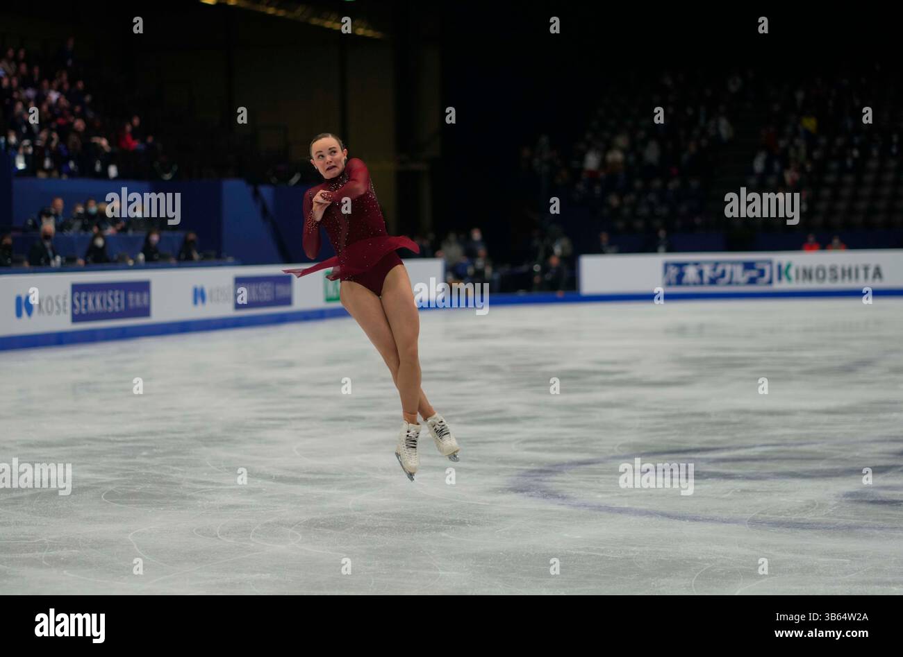 25 mars 2022 : Mariah Bell des États-Unis d'Amérique lors de la finale féminine, Championnat du monde de patinage artistique au Sud de France Arena, Montpellier, France. Kim Price/CSM.(image de crédit : © Kim Price/CSM via ZUMA Press Wire) Banque D'Images