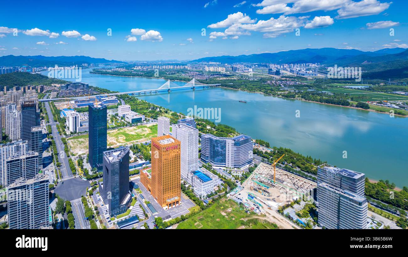 Quartier central des affaires, nouveau district de Lushan, district de Fuyang, Hangzhou, Chine Banque D'Images