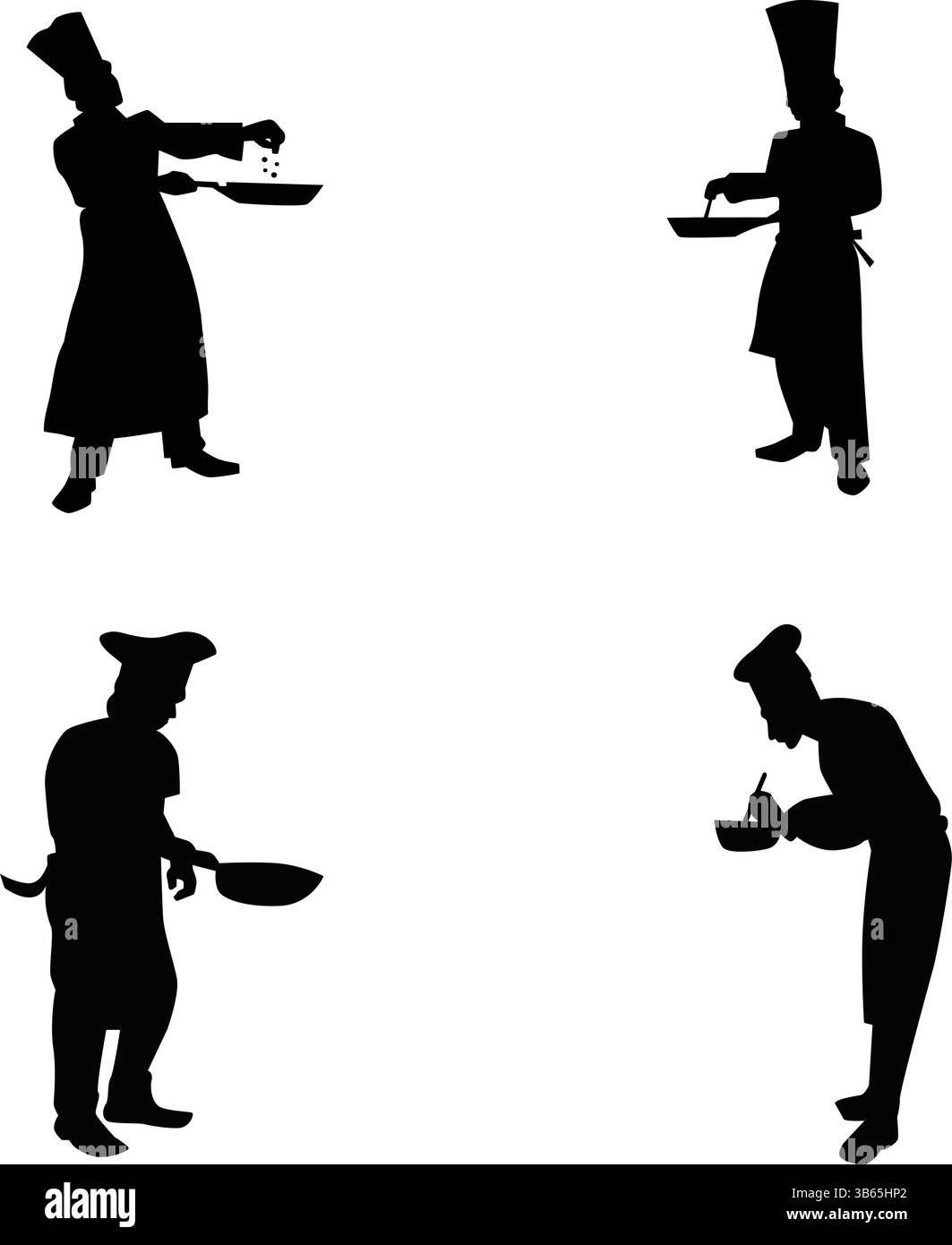Silhouette chefs cuisine dans la cuisine, ensemble de quatre icônes Illustration de Vecteur