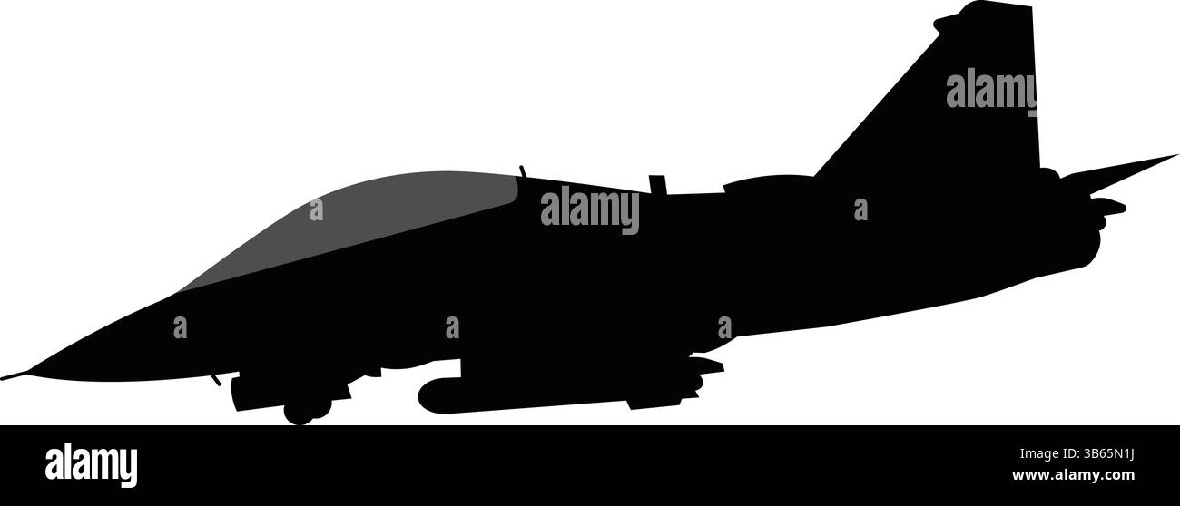 Silhouette d'un avion de chasse à réaction militaire Illustration de Vecteur