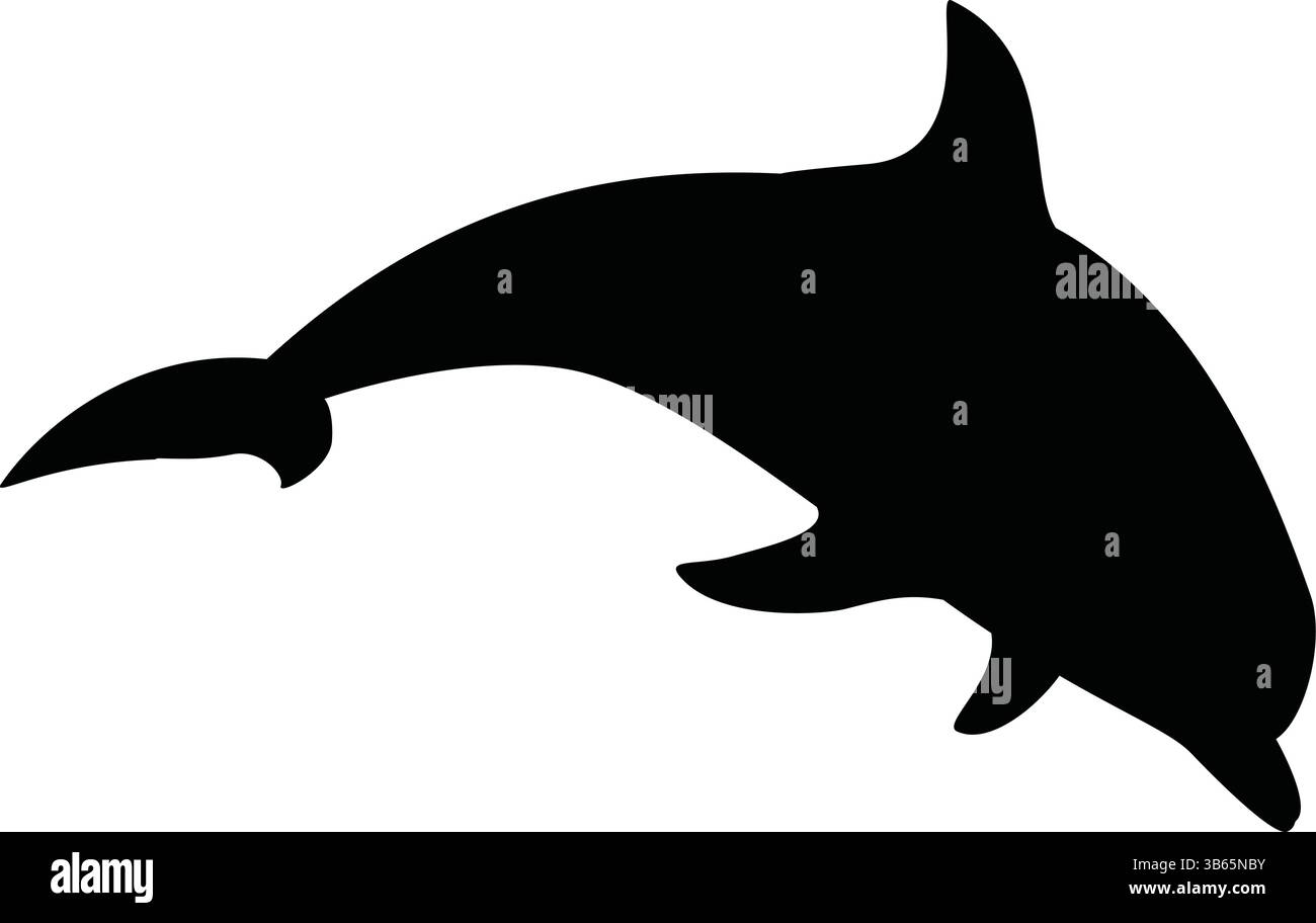 Silhouette noire d'un dauphin sautant pour les thèmes aquatiques, marins, animaux marins et de la faune océanique Illustration de Vecteur