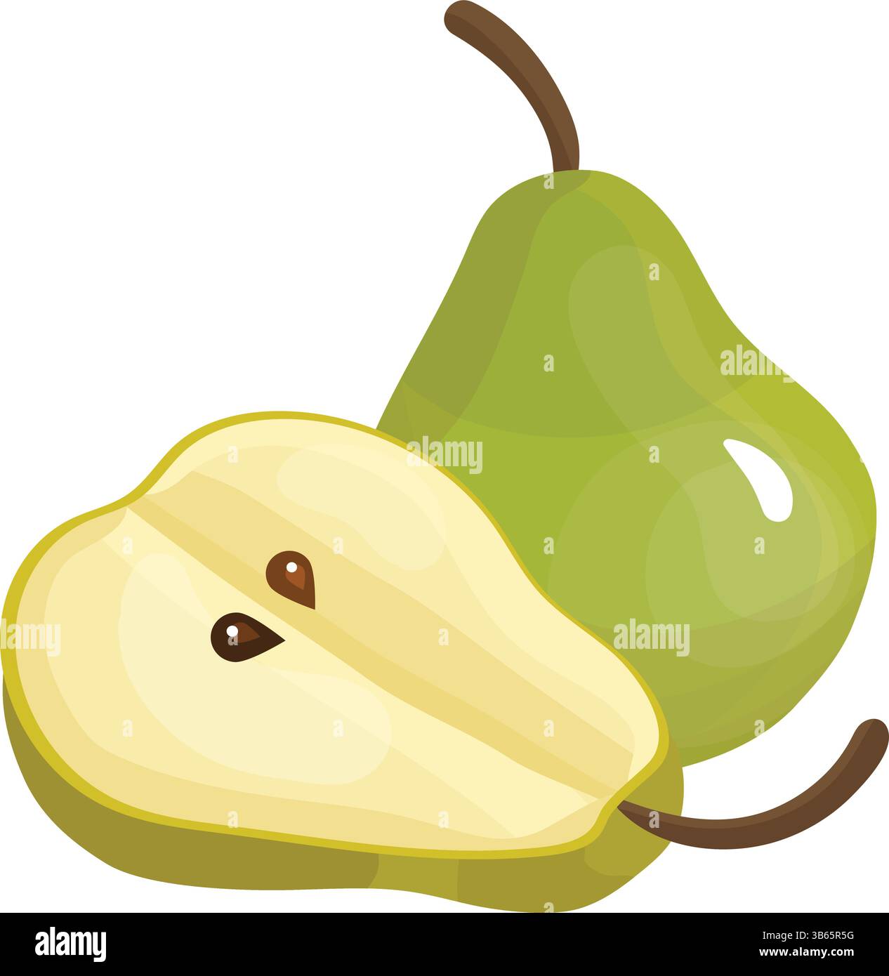 Fruit de poire verte et demi-coupé illustration vectorielle Clipart isolé pour la poire de conception alimentaire, fruit, dessin animé, vert, vecteur, moitié, tranchée, graine Illustration de Vecteur