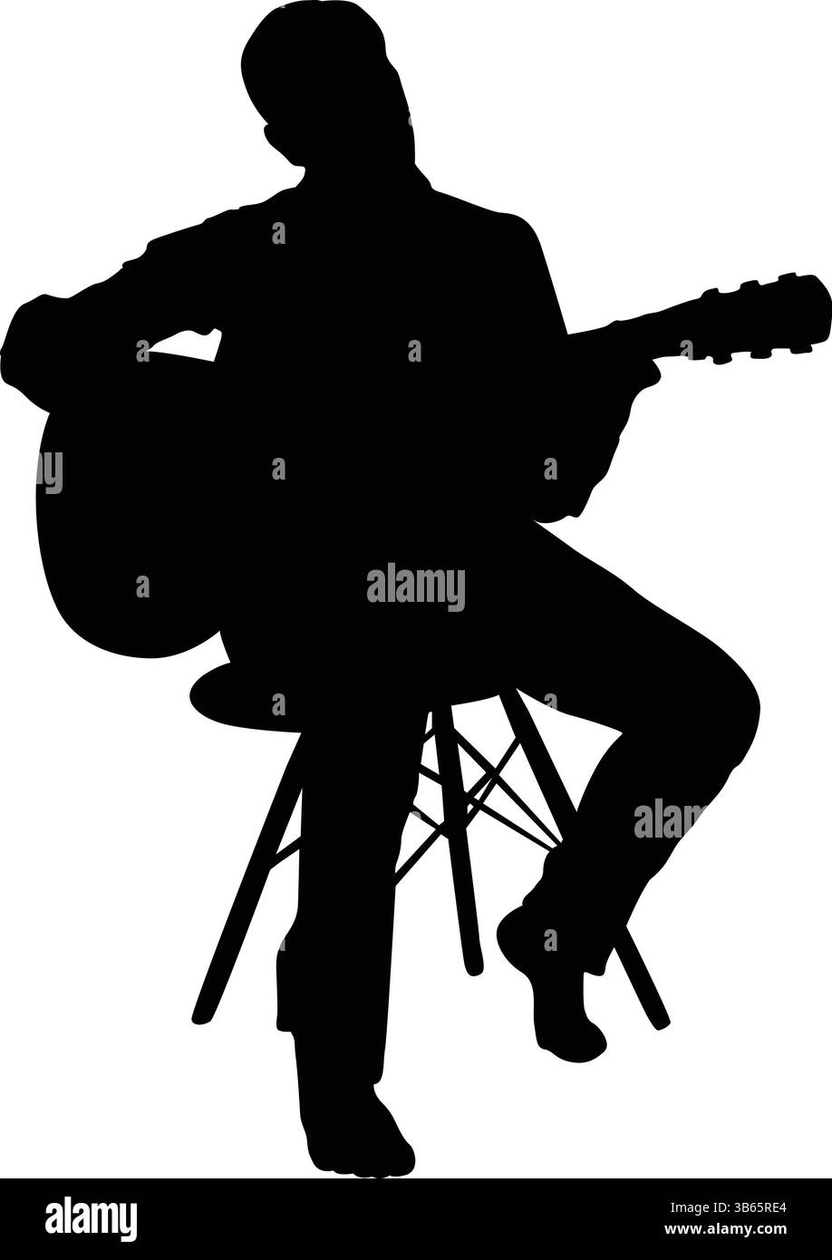 Silhouette d'un homme jouant guitare assis sur l'icône tabouret Illustration de Vecteur