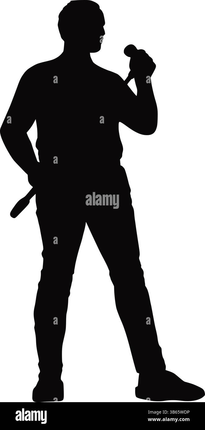 Silhouette d'un homme tenant un microphone et une clé Illustration de Vecteur