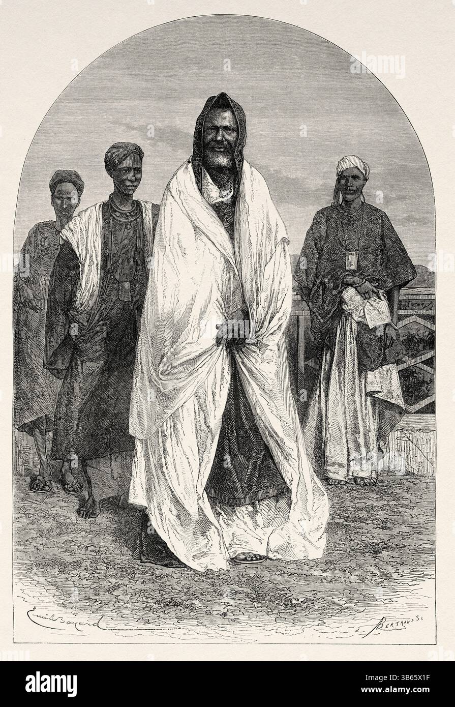 Fara Penda, Chef Richard Toll, Sénégal, Afrique. Dessin d'Emile Bayard (1837-1891) croisière sur les côtes africaines en 1868 par le vice-amiral Alphonse Fleuriot de Langle (1809 - 1881) le Tour du monde 1872 Banque D'Images