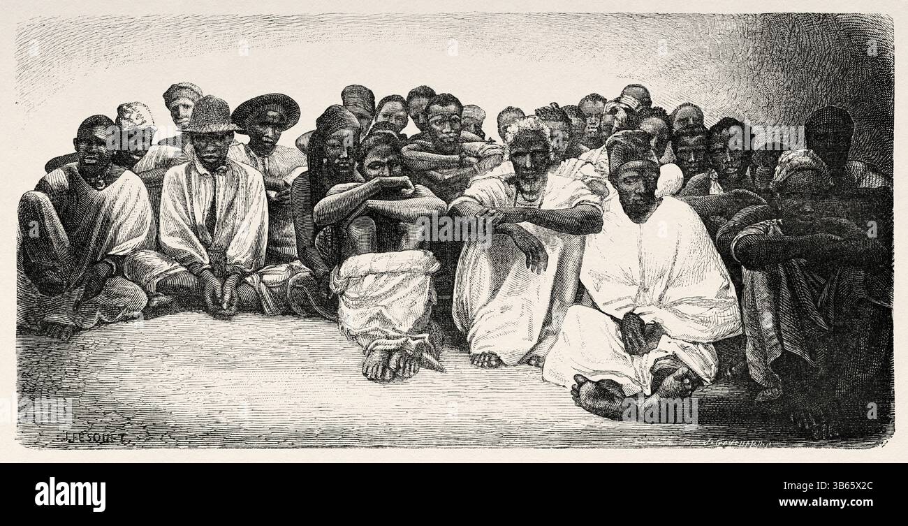 Marabouts peuple Goree, Sénégal, Afrique. Dessin de Jules Fesquet (1817 - 1878) croisière sur les côtes africaines en 1868 par le vice-amiral Alphonse Fleuriot de Langle (1809 - 1881) le Tour du monde 1872 Banque D'Images