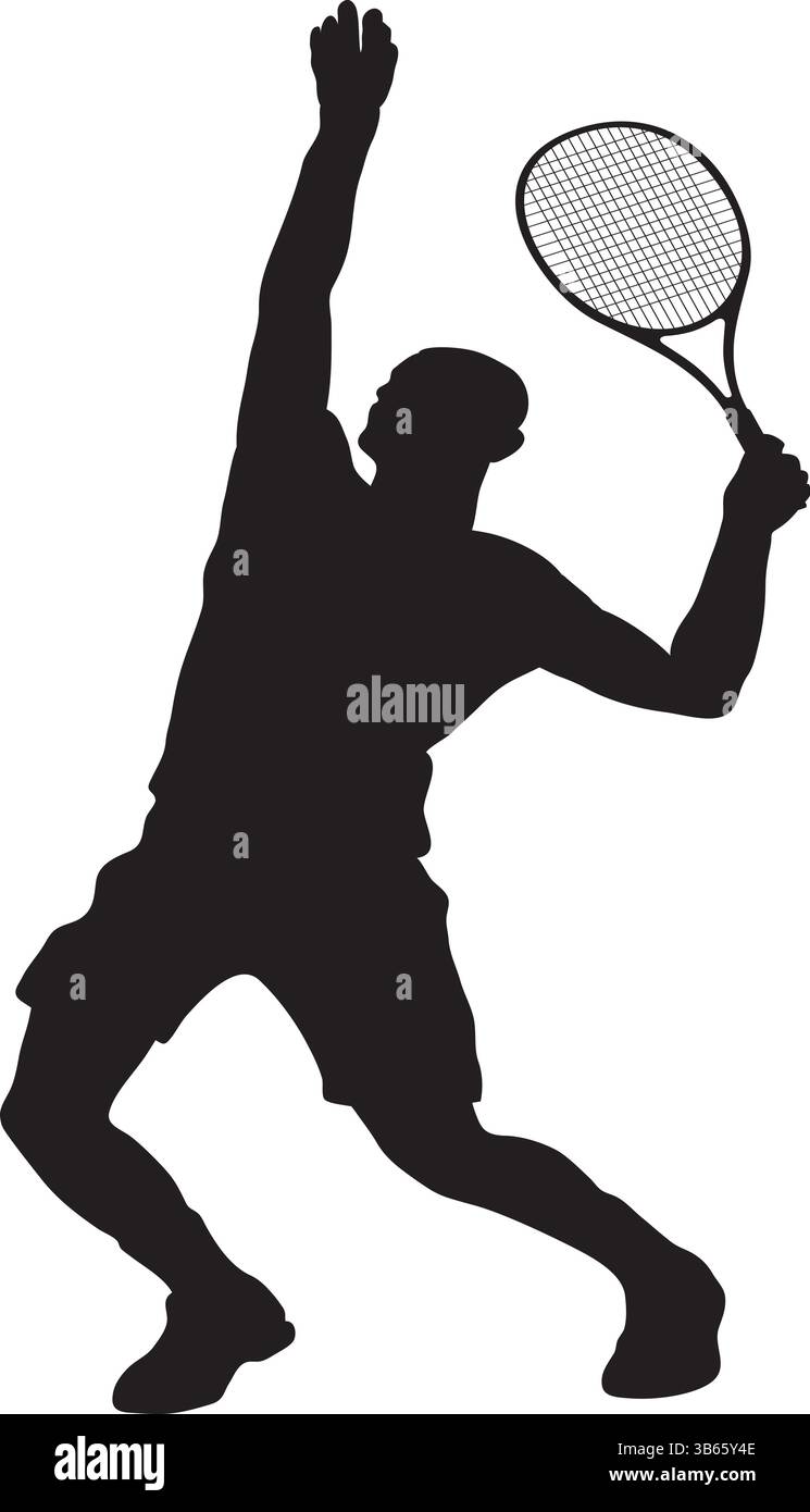 Silhouette d'un joueur de tennis masculin servant la balle Illustration de Vecteur