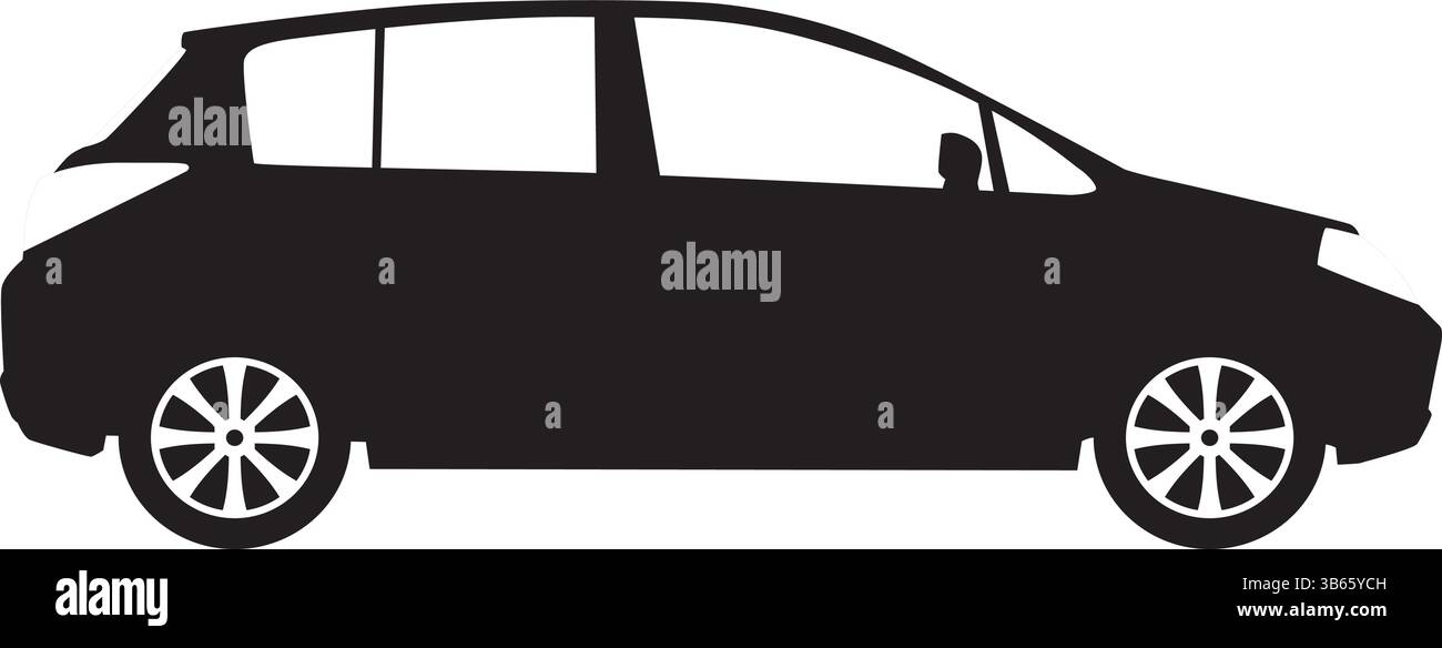 Minifourgonnette compacte Silhouette en noir – icône de vecteur de véhicule familial Illustration de Vecteur