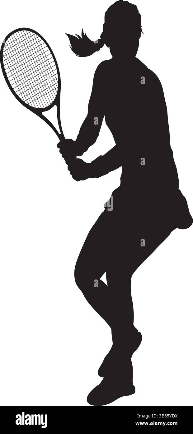 Silhouette de joueuse de tennis féminine prête à retourner un tir Illustration de Vecteur