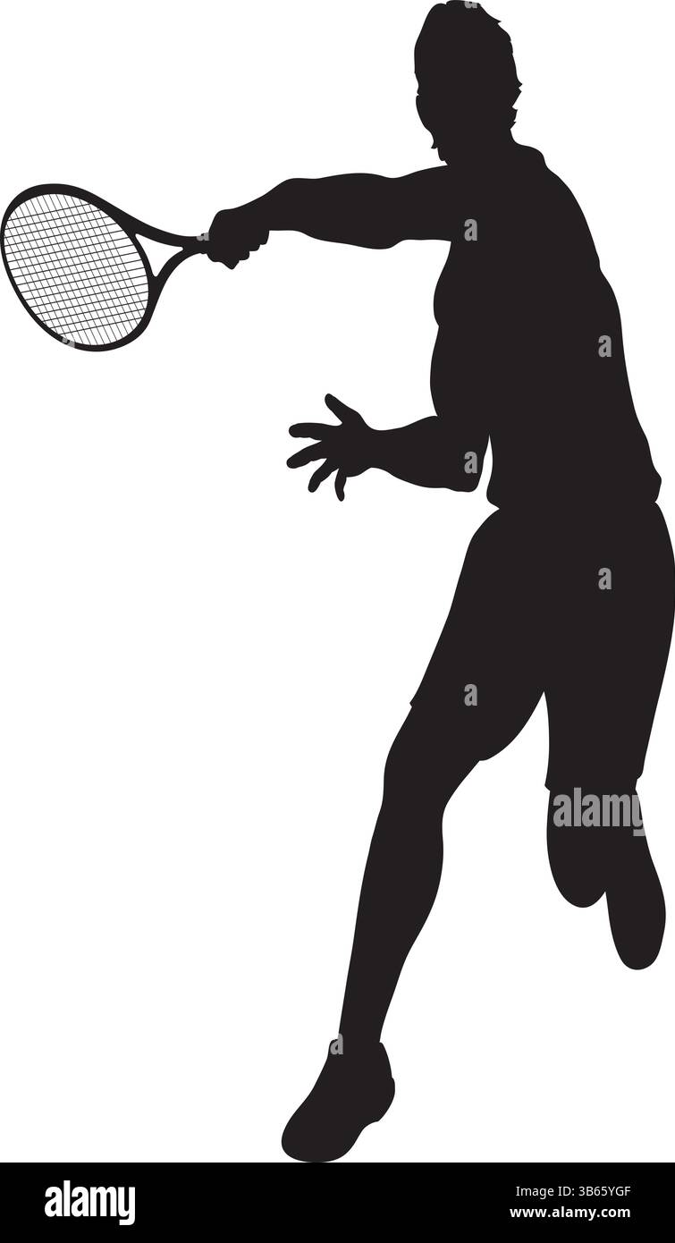 Raquette balançante à silhouette de joueur de tennis masculin Illustration de Vecteur