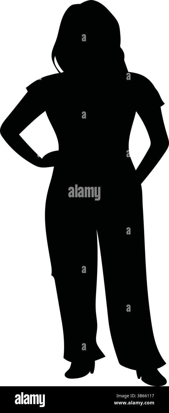 Silhouette d'une femme debout avec les mains sur la taille en pantalon Illustration de Vecteur