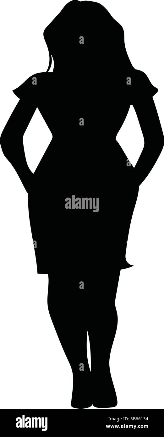 Silhouette d'une femme debout en robe avec les mains sur les hanches Illustration de Vecteur
