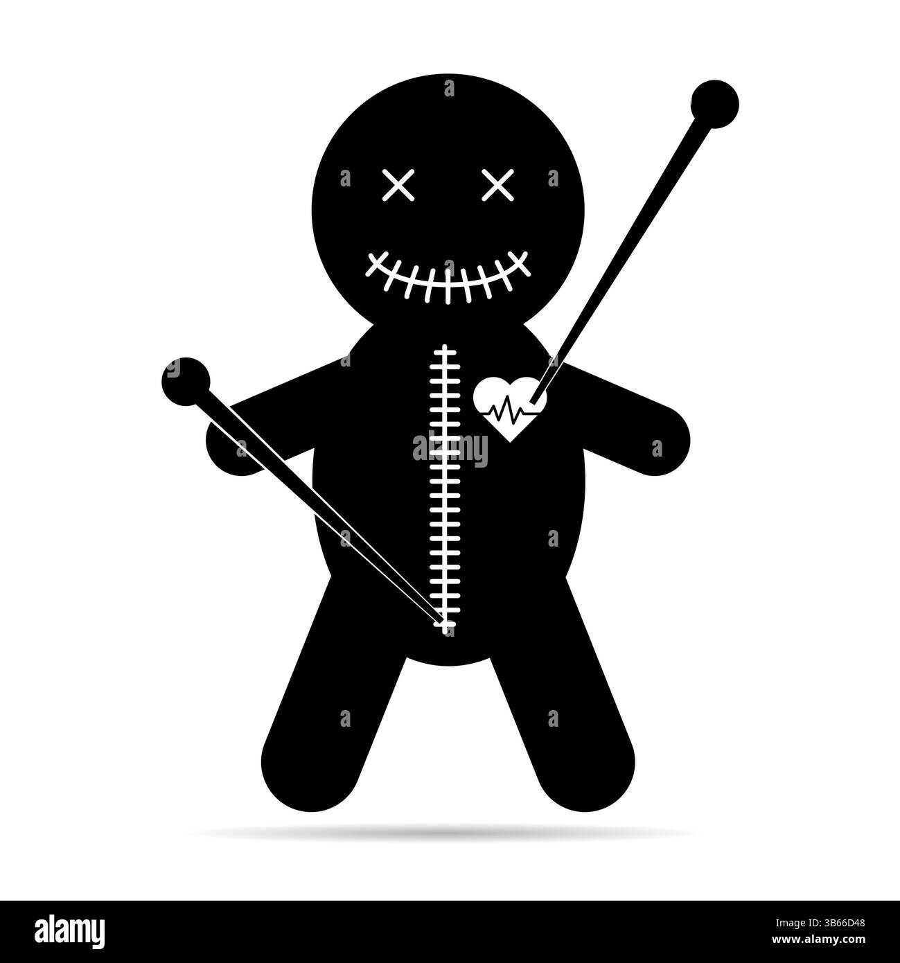 Icône d'ombre de poupée vaudou, jouet de la mort d'halloween. Symbole magique de dessin animé, illustration vectorielle magique. Illustration de Vecteur