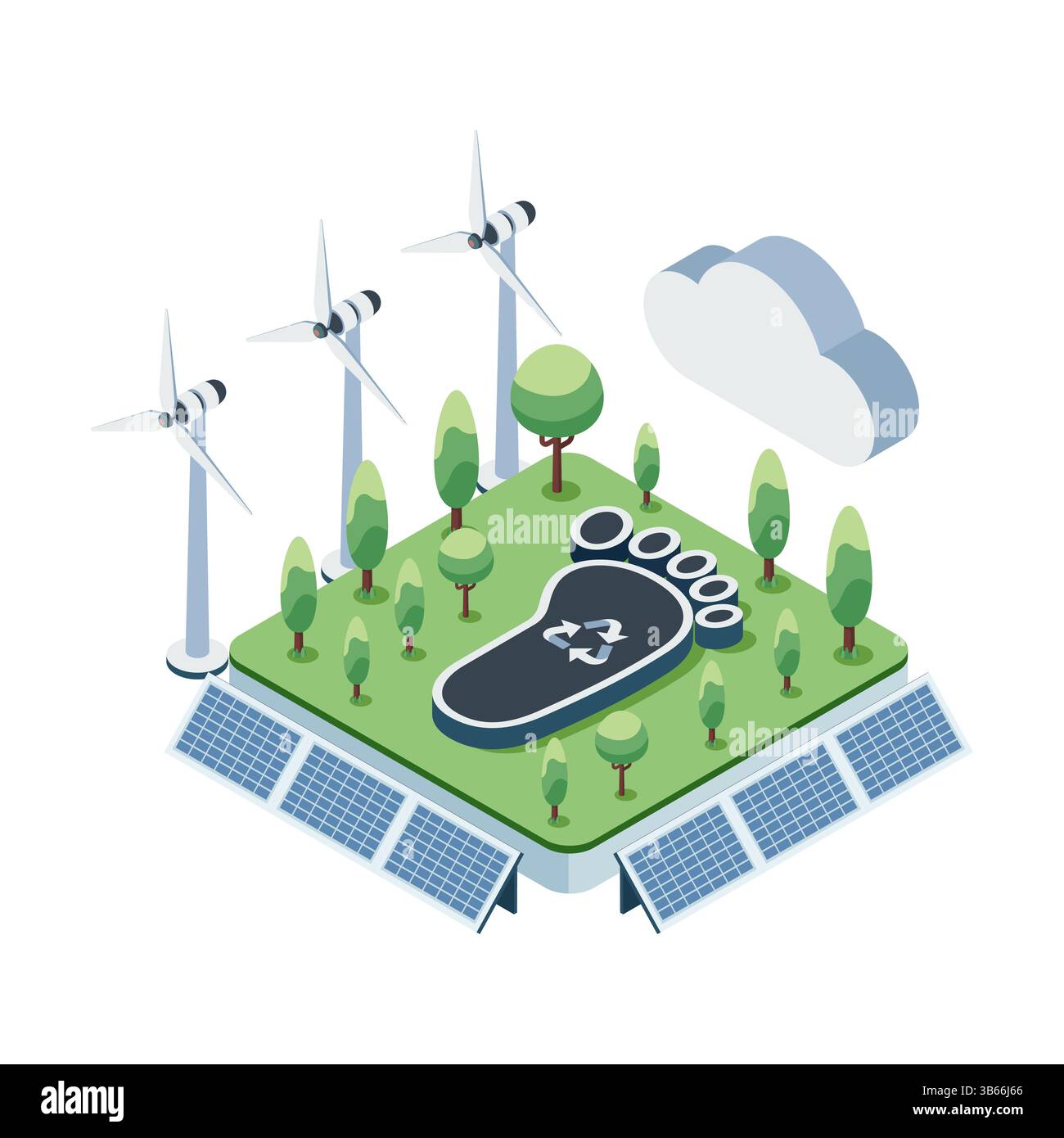 Réduction isométrique de l'empreinte carbone grâce à l'énergie durable et renouvelable. Concept de réduction de l'empreinte carbone Illustration de Vecteur Réduction isométrique de l'empreinte carbone grâce à l'énergie durable et renouvelable. Concept de réduction de l'empreinte carbone Illustration de Vecteur