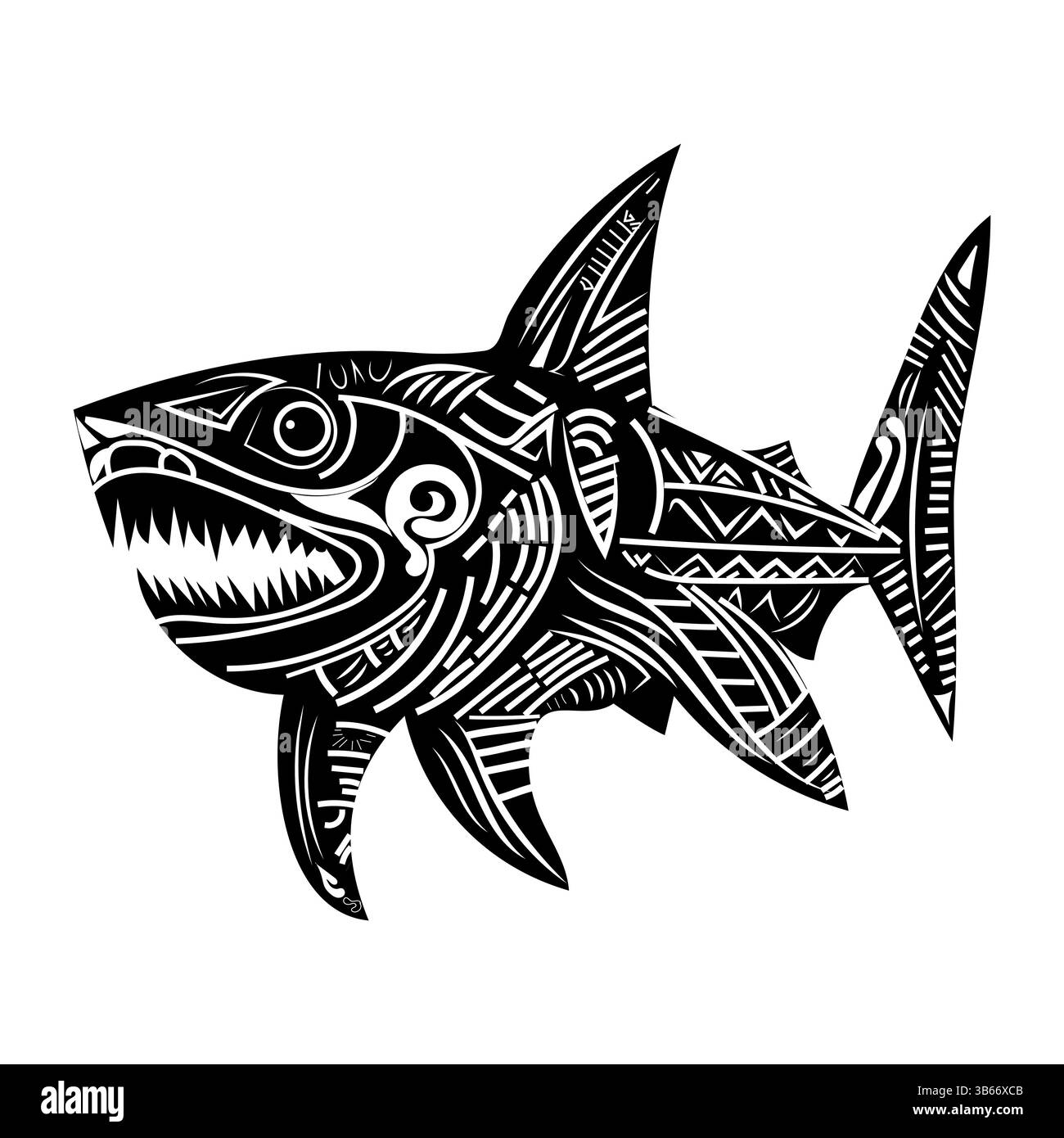 Requin maori isolé, vecteur graphique abstrait tribel style rétro polynésien Illustration de Vecteur
