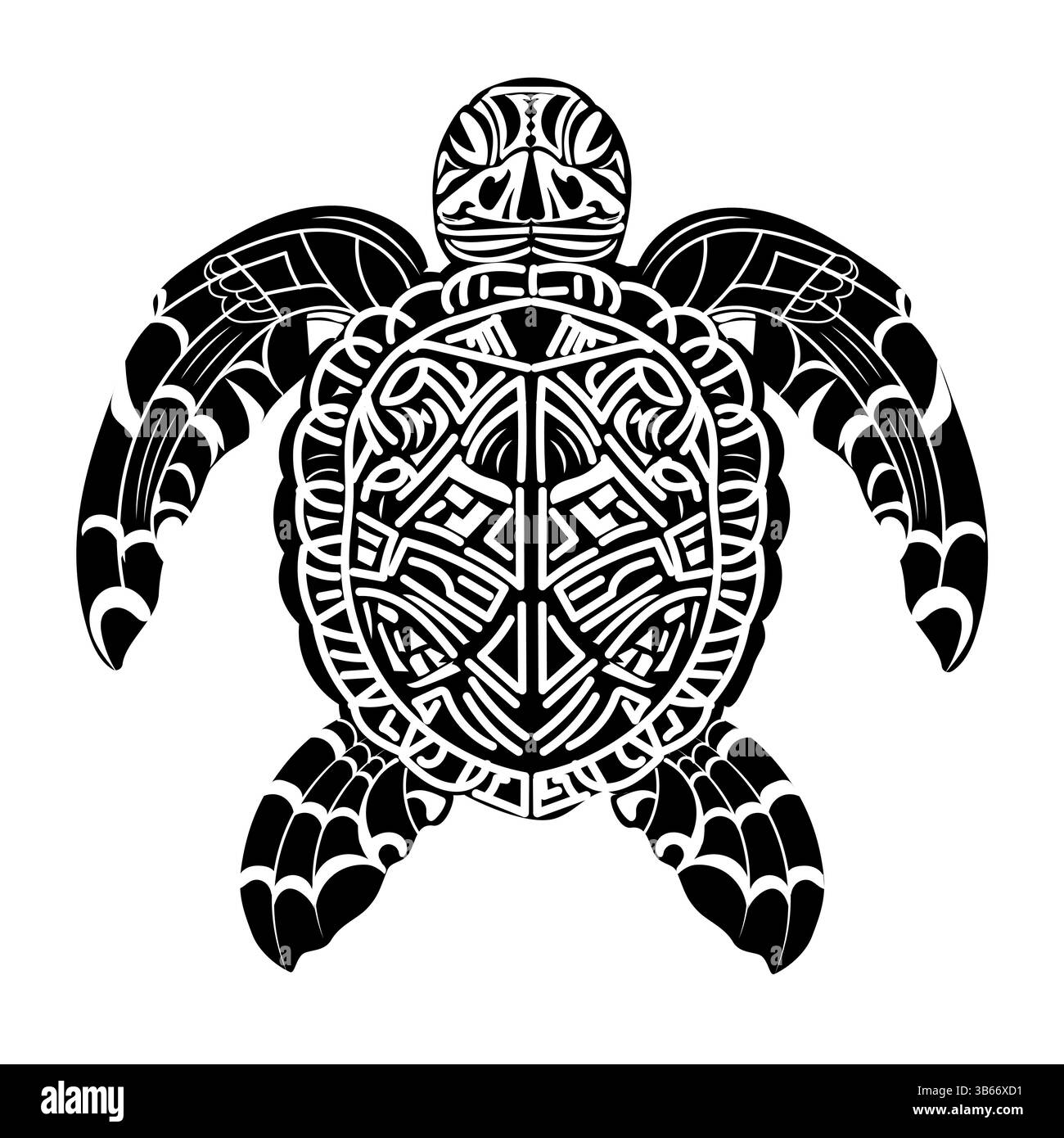 Vecteur plat de tortue maoru ethnique isolé, animal polynésien tribal. Illustration de Vecteur