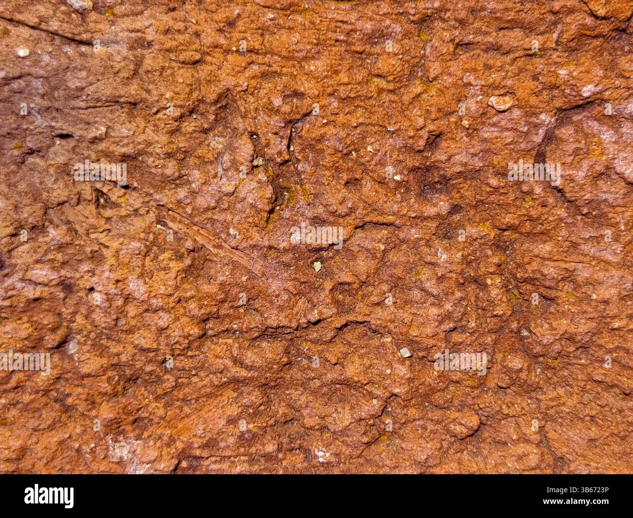 Surface rougeâtre-brun texturée. Texture de roche rouge craquelée semblable à mars avec surface érodée sèche Banque D'Images