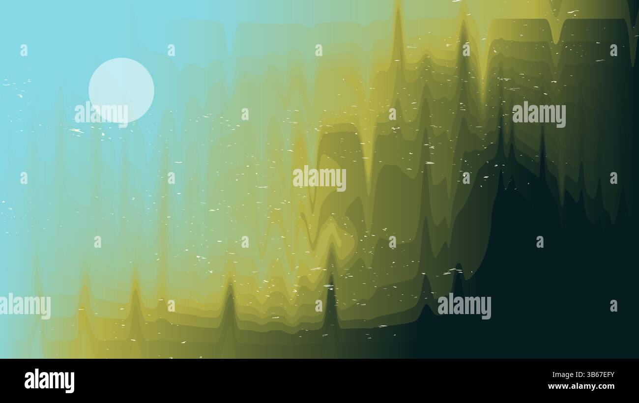 Illustration vectorielle. Forêt étrange abstraite enveloppée d'un brouillard dense avec une lueur mystérieuse. Silhouettes sombres et textures déformées Illustration de Vecteur