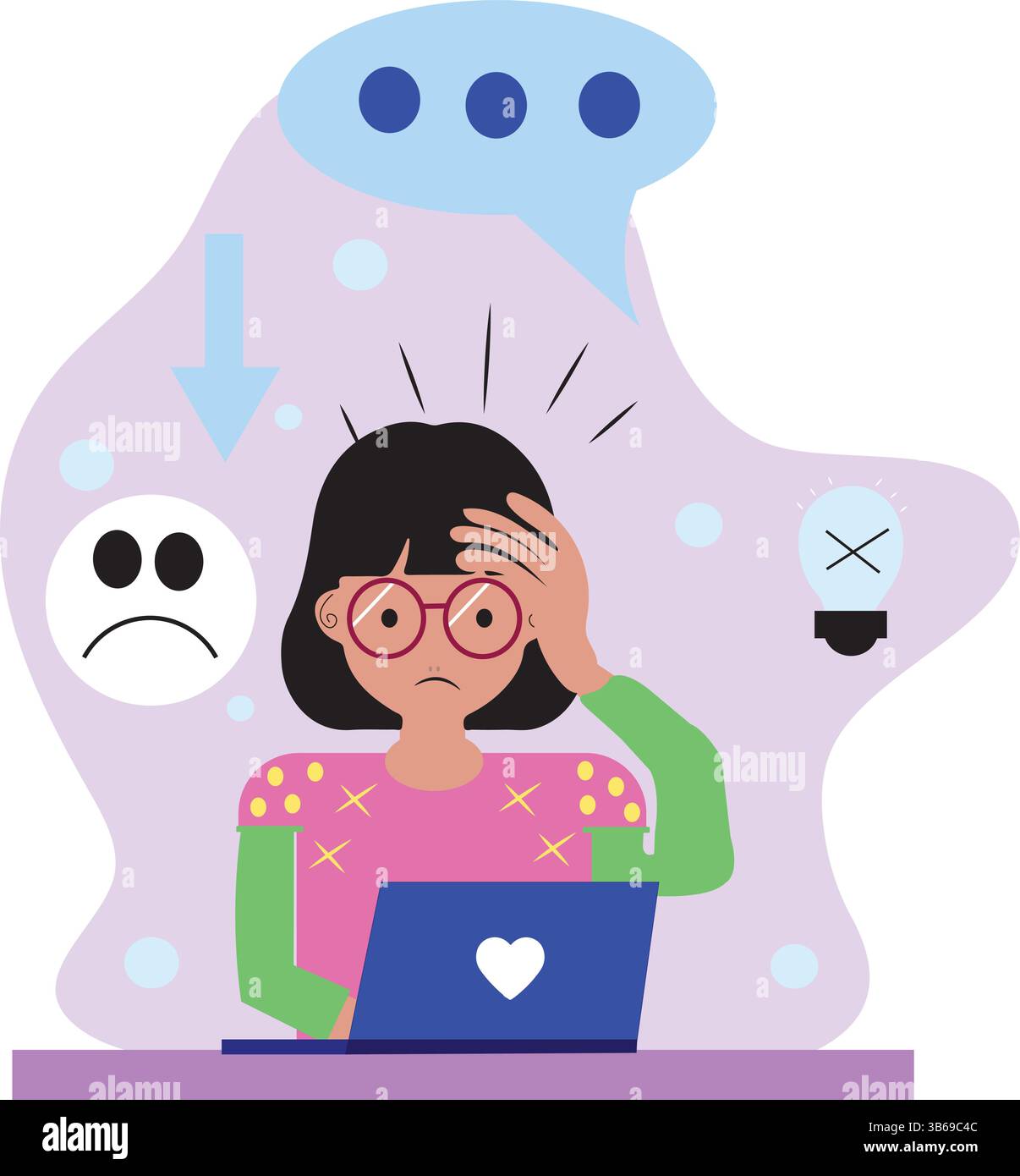 Le personnage féminin plat travaille au bureau avec beaucoup de pression. Design plat. Illustration de Vecteur