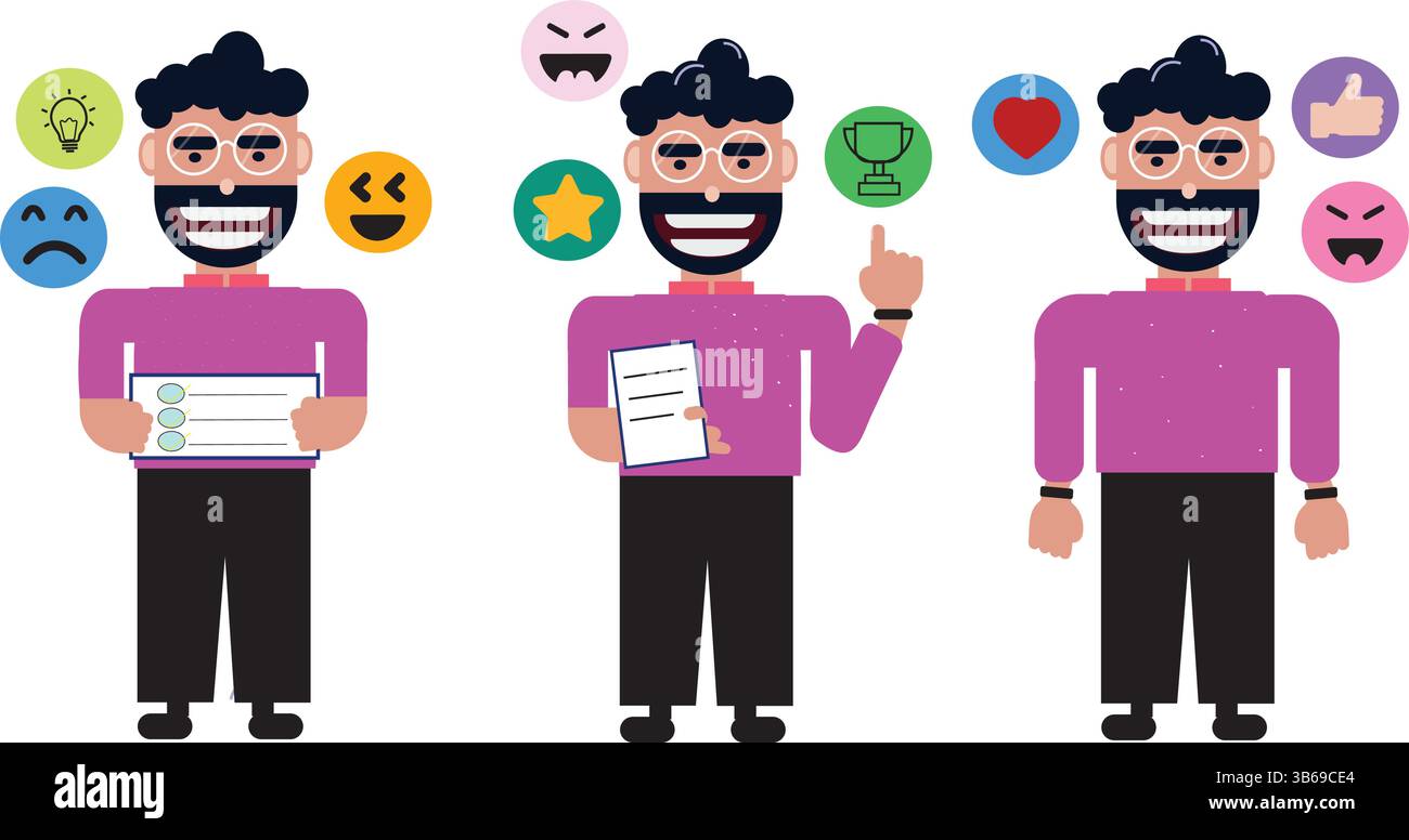 Illustration du concept de marketing d'entreprise. Jeu de caractères masculin plat faisant beaucoup de tâche pour le marketing. Design plat Illustration de Vecteur