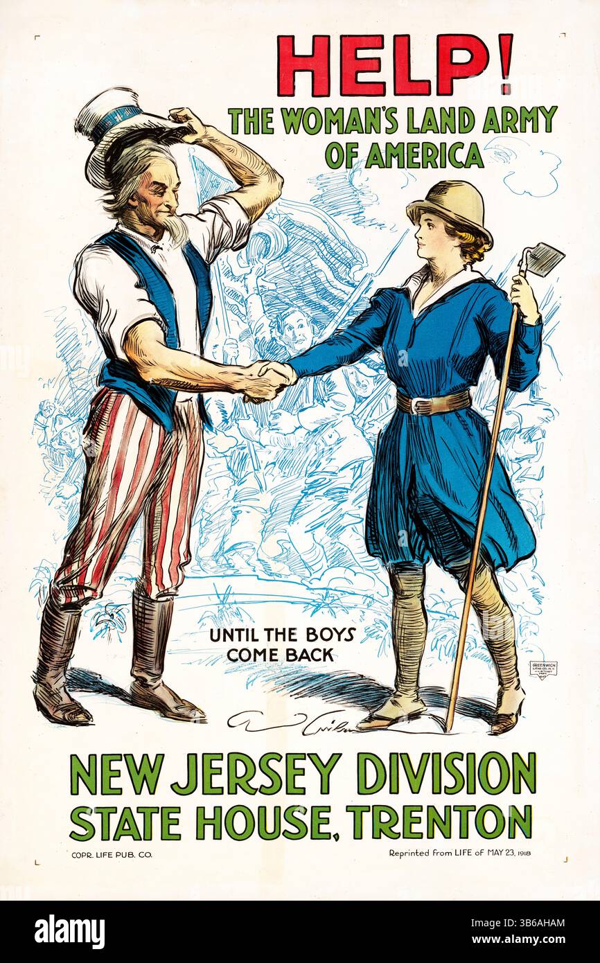 Affiche de propagande de la première Guerre mondiale pour la Woman's Land Army of America. Banque D'Images