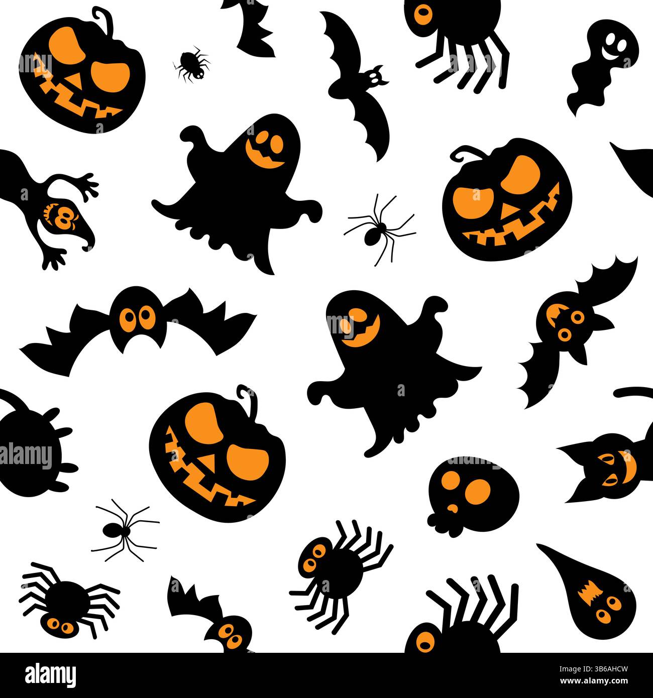 Illustrations sur le thème d'Halloween avec citrouilles, fantômes, chauves-souris et araignées sur fond blanc Illustration de Vecteur