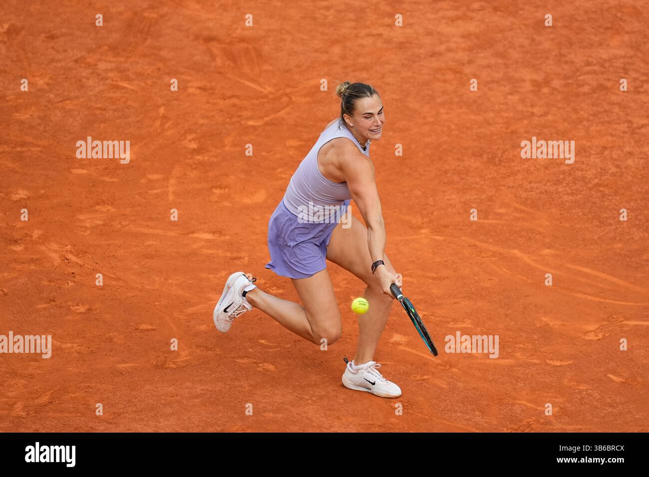 Aryna Sabalenka of Belarus plays against Coco Gauff of USA during the Women Single's Final of Mutua Madrid Open 2025 - WTA 1000 celebrated at Caja Magica on May 03, 2025 in Madrid, Spain. AFP7 03/05/2025 (Europa Press via AP) Banque D'Images