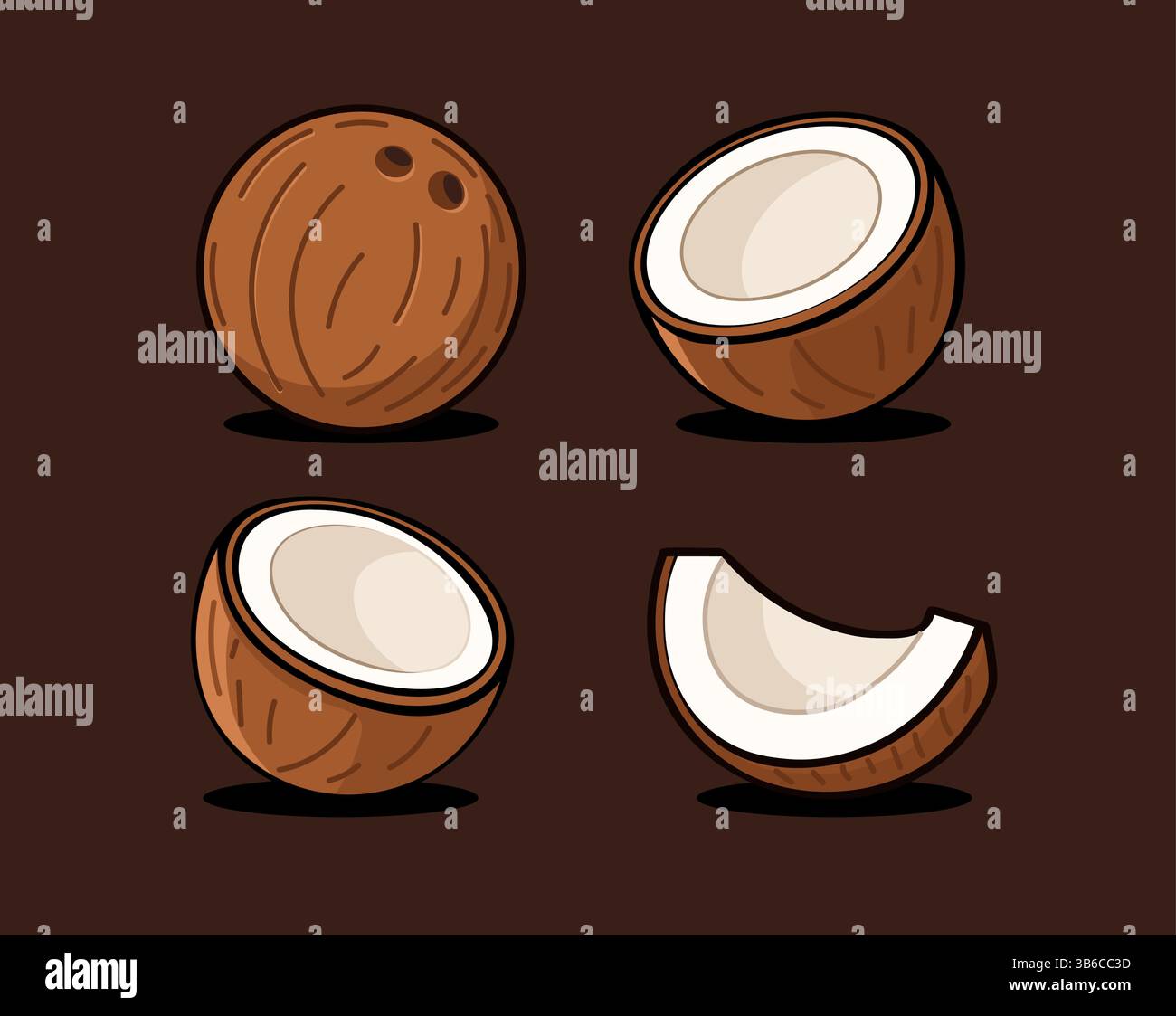 Illustration d'icône vectorielle de dessin animé de noix de coco. Noix de coco fruit isolé de palmier de dessin animé logo tropical d'été Illustration de Vecteur