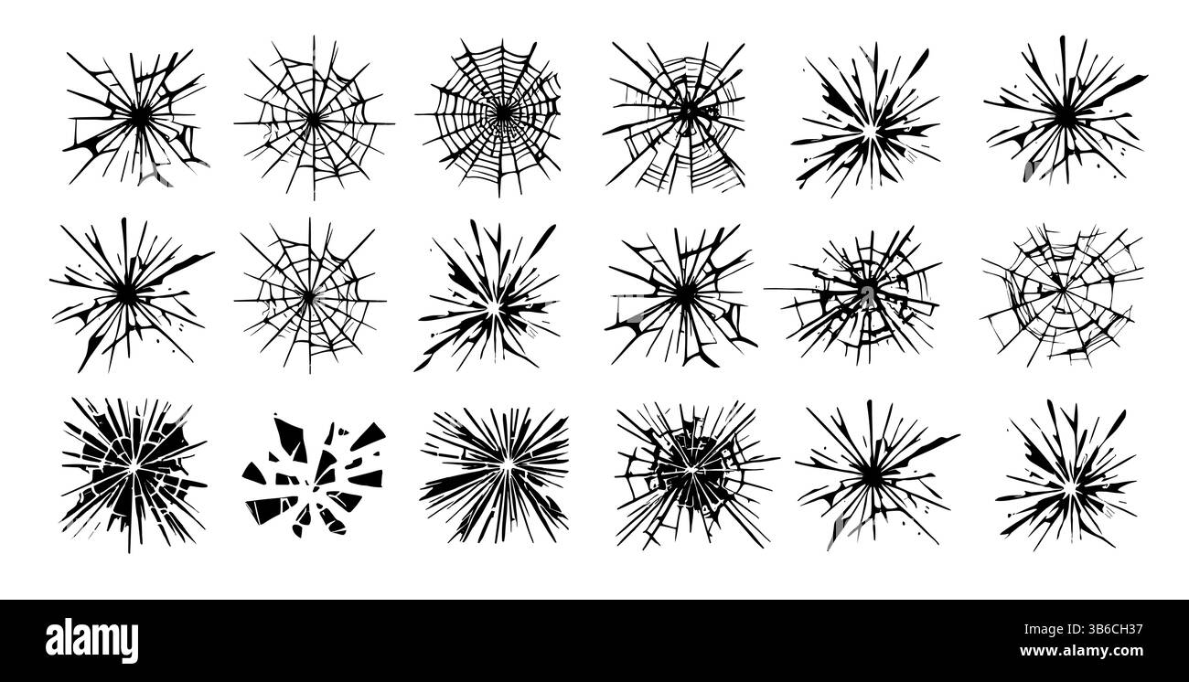 Fenêtre de texture brisée par fissure de verre. Verre glacé effet fissuré miroir de balle transparent illustration isolée. Illustration de Vecteur