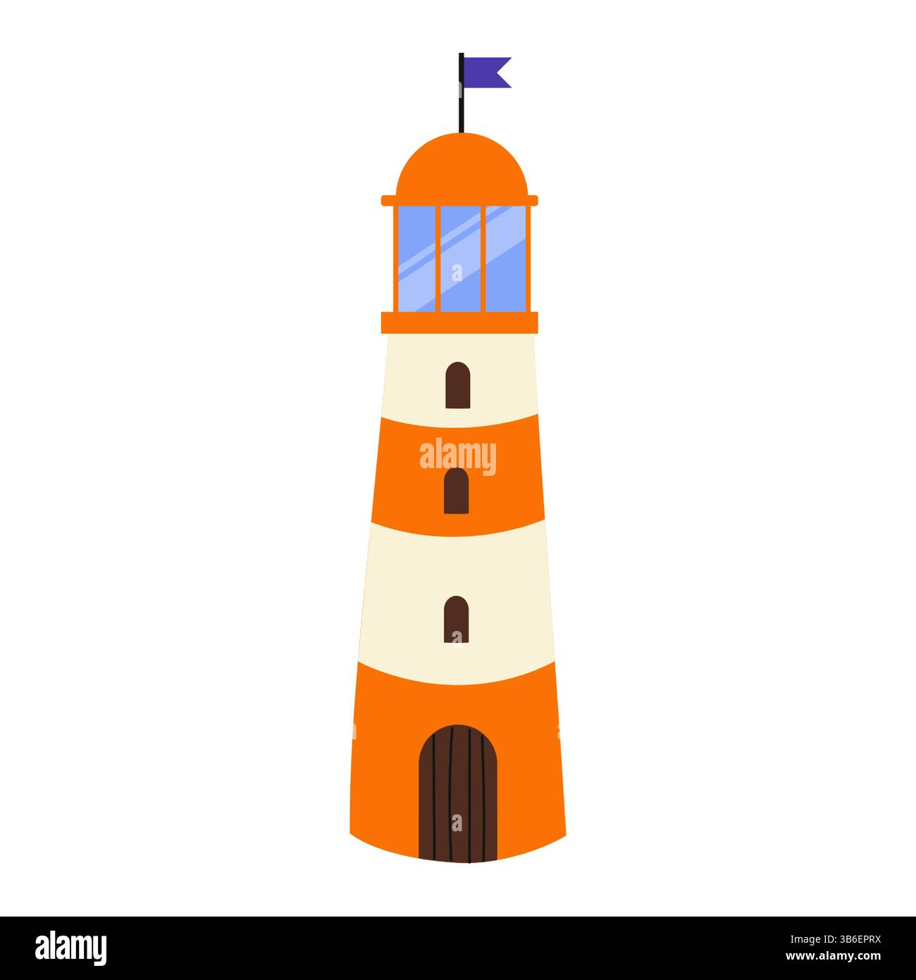 Phare orange vif avec un drapeau debout contre un ciel clair Illustration de Vecteur