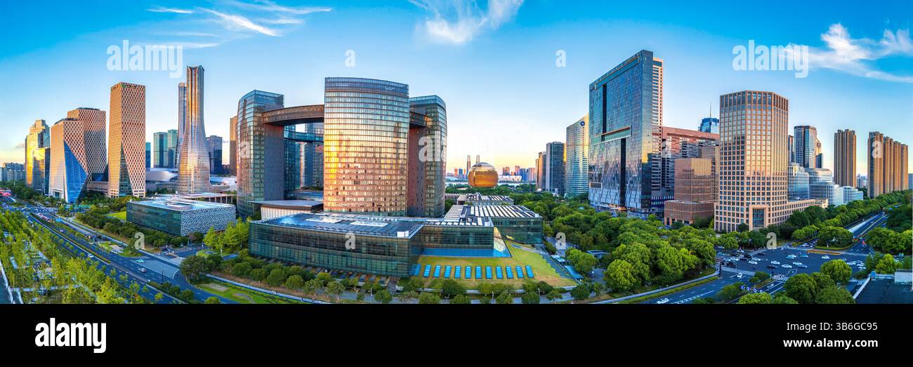 Vue aérienne de la nouvelle ville de QIANJIANG, Hangzhou, Zhejiang, Chine Banque D'Images